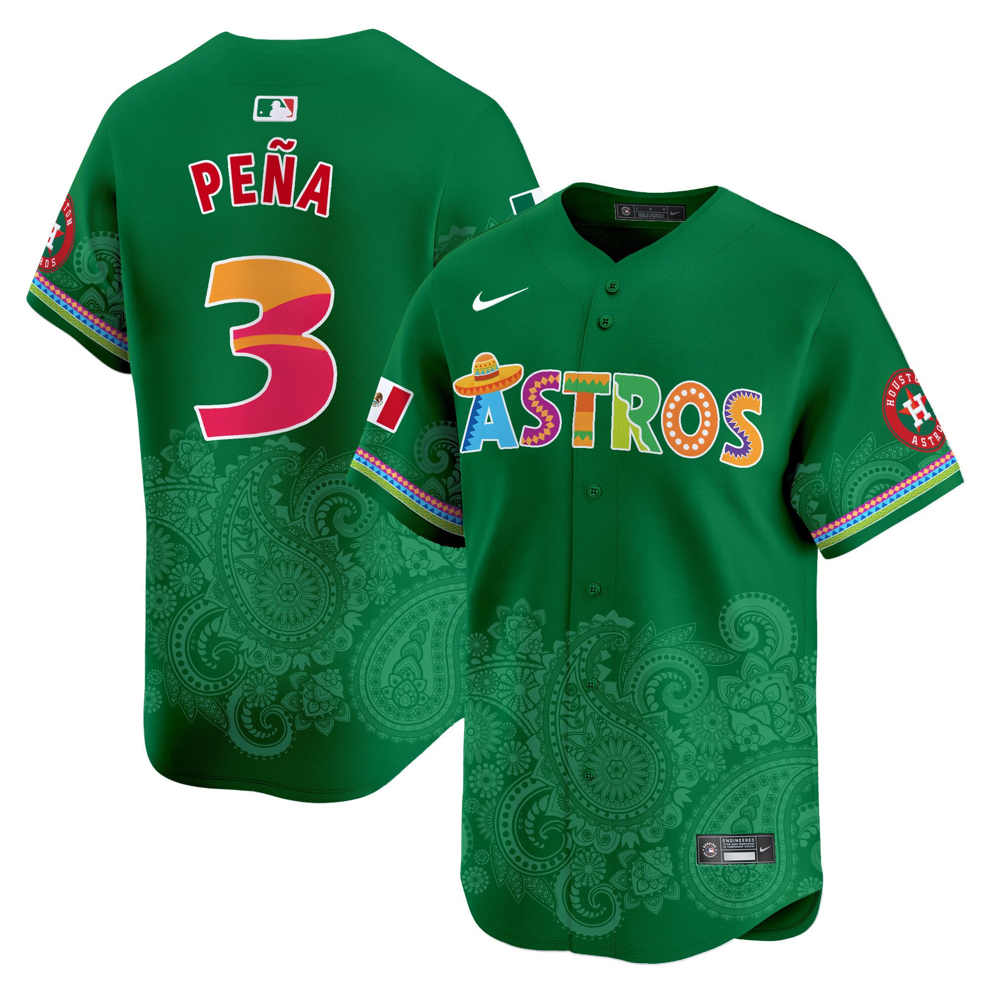 Men's Jeremy Pena Houston Astros Paisley Mexico Vapor Premier Limited Green Jersey V5- Printed