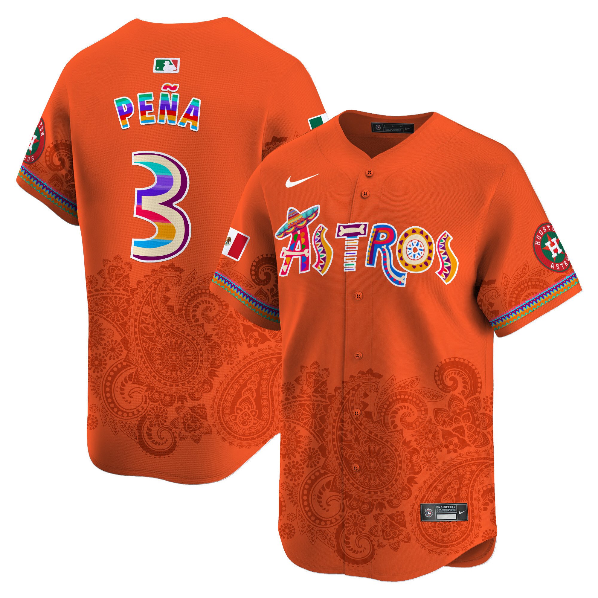 Men's Jeremy Pena Houston Astros Paisley Mexico Vapor Premier Limited Orange Jersey - Printed