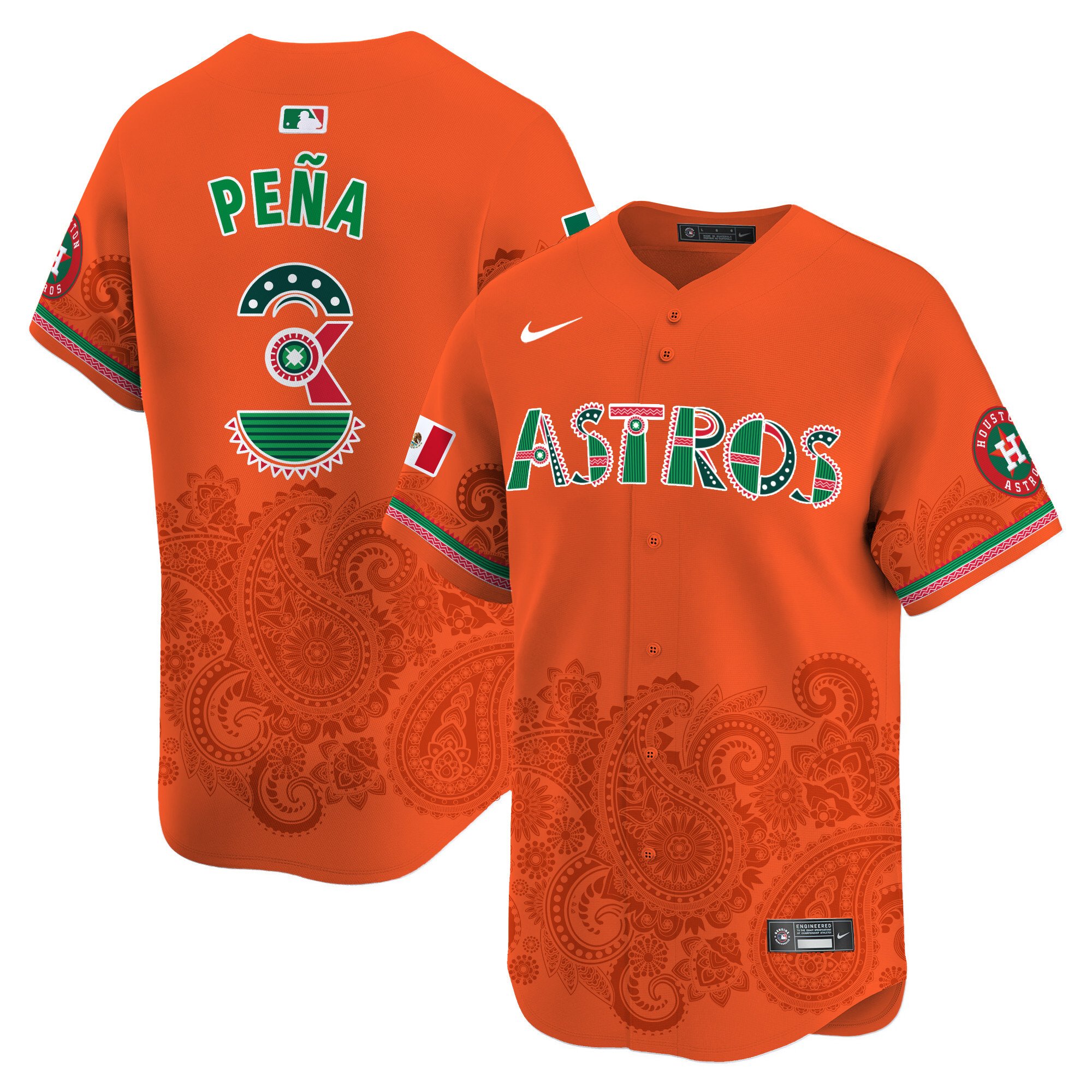 Men's Jeremy Pena Houston Astros Paisley Mexico Vapor Premier Limited Orange Jersey V2- Printed