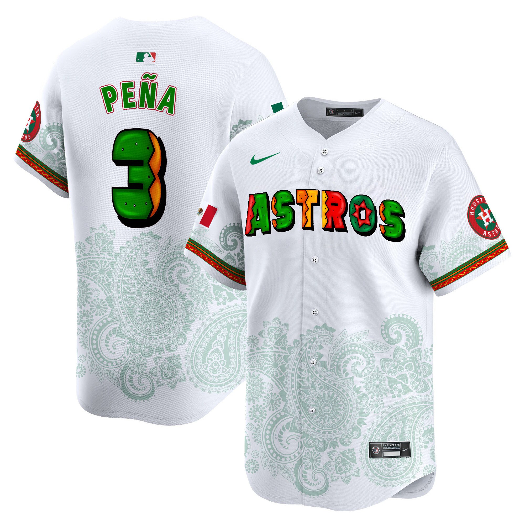 Men's Jeremy Pena Houston Astros Paisley Mexico Vapor Premier Limited White Jersey V3 - Printed