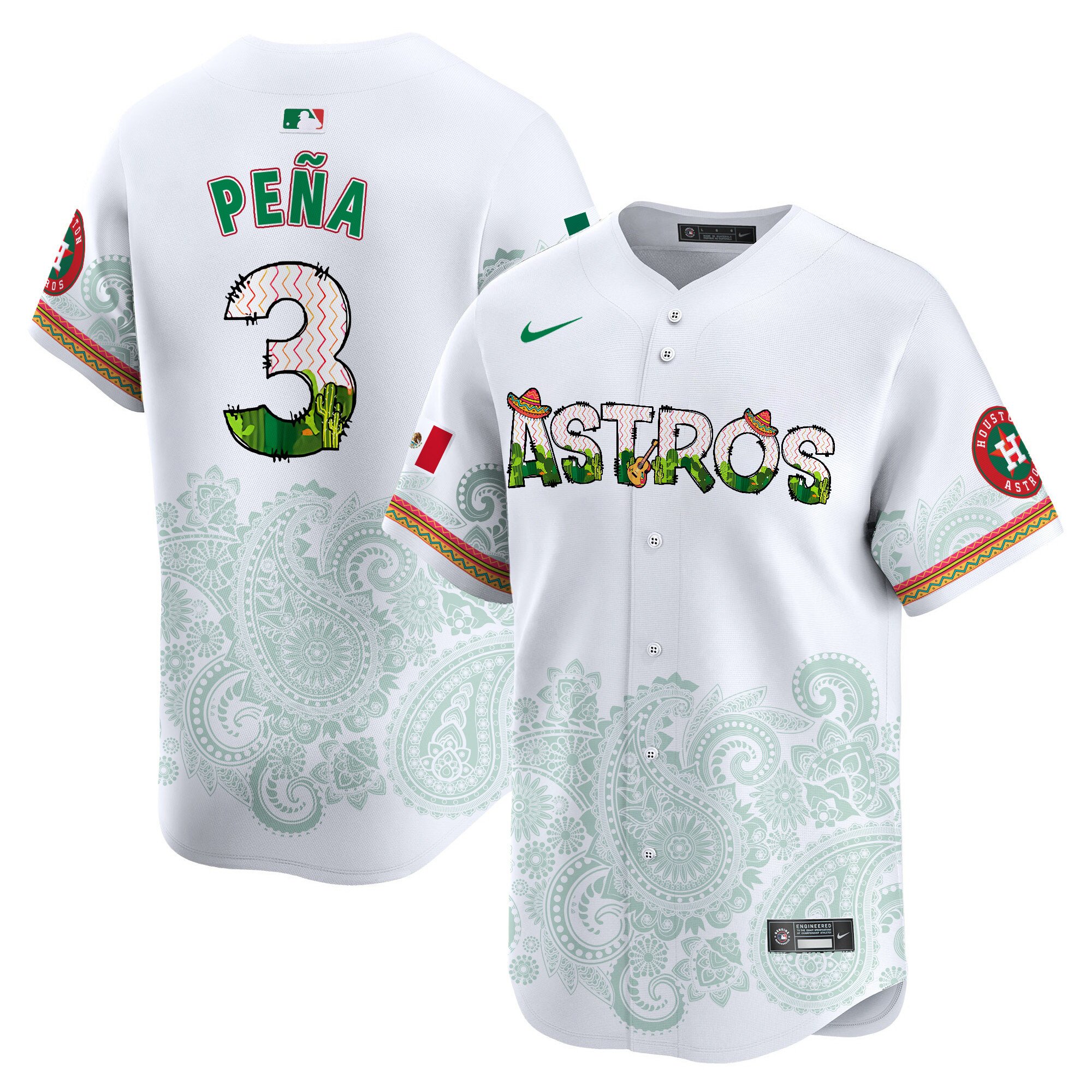 Men's Jeremy Pena Houston Astros Paisley Mexico Vapor Premier Limited White Jersey V4 - Printed