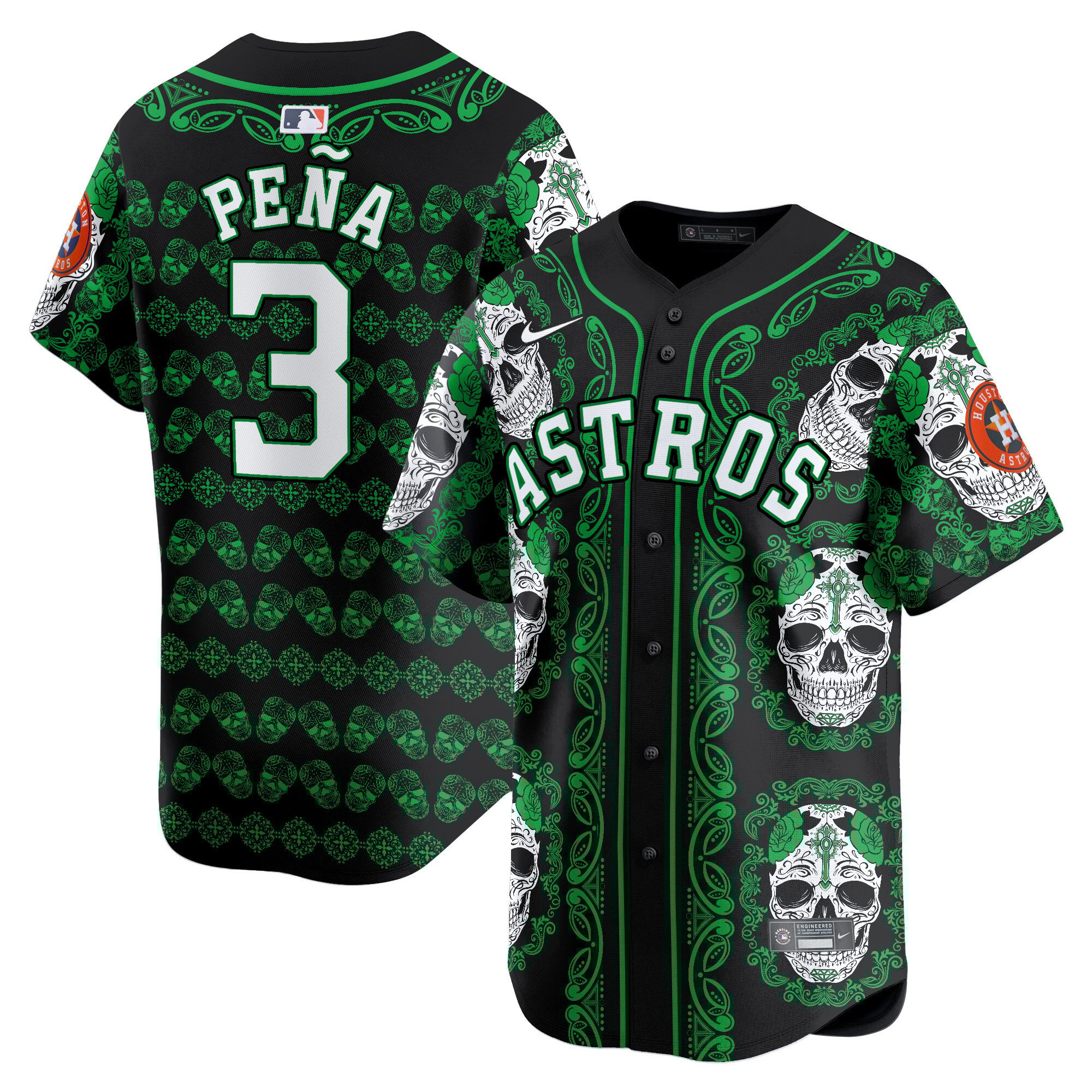 Men's Jeremy Pena Houston Astros Paisley Sugar Skull Vapor Premier Limited Green Jersey - Printed