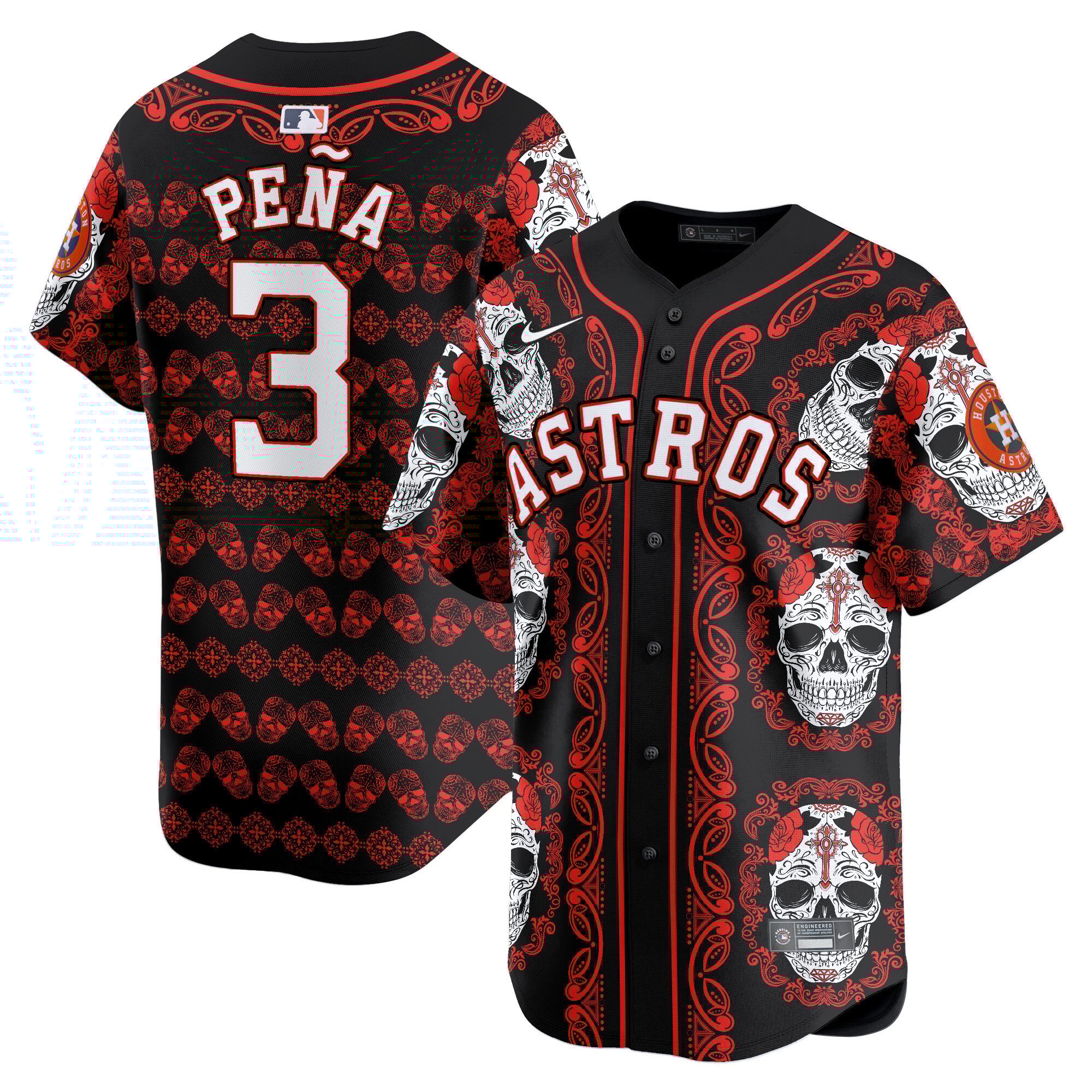 Men's Jeremy Pena Houston Astros Paisley Sugar Skull Vapor Premier Limited Red Jersey - Printed