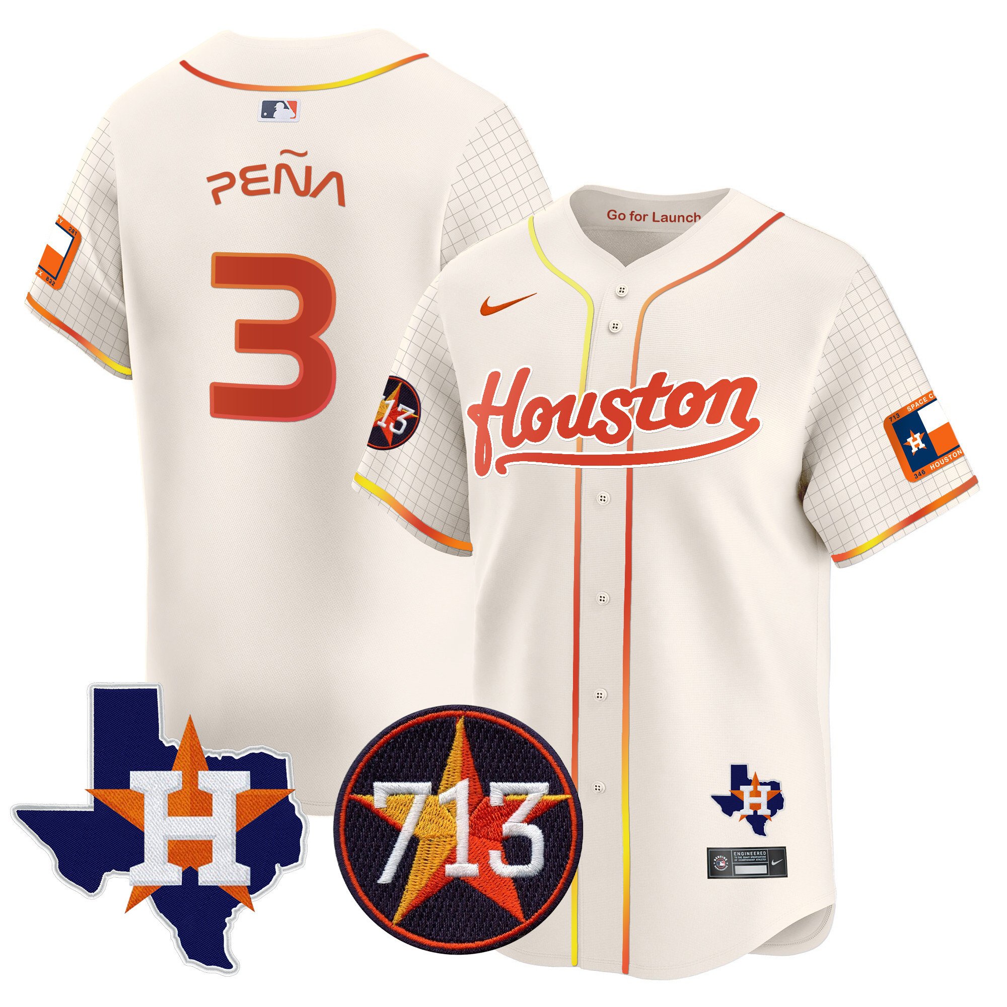 Men's Jeremy Pena Houston Astros Space City 713 Patch Vapor Premier Limited Cream Jersey - All Stitched