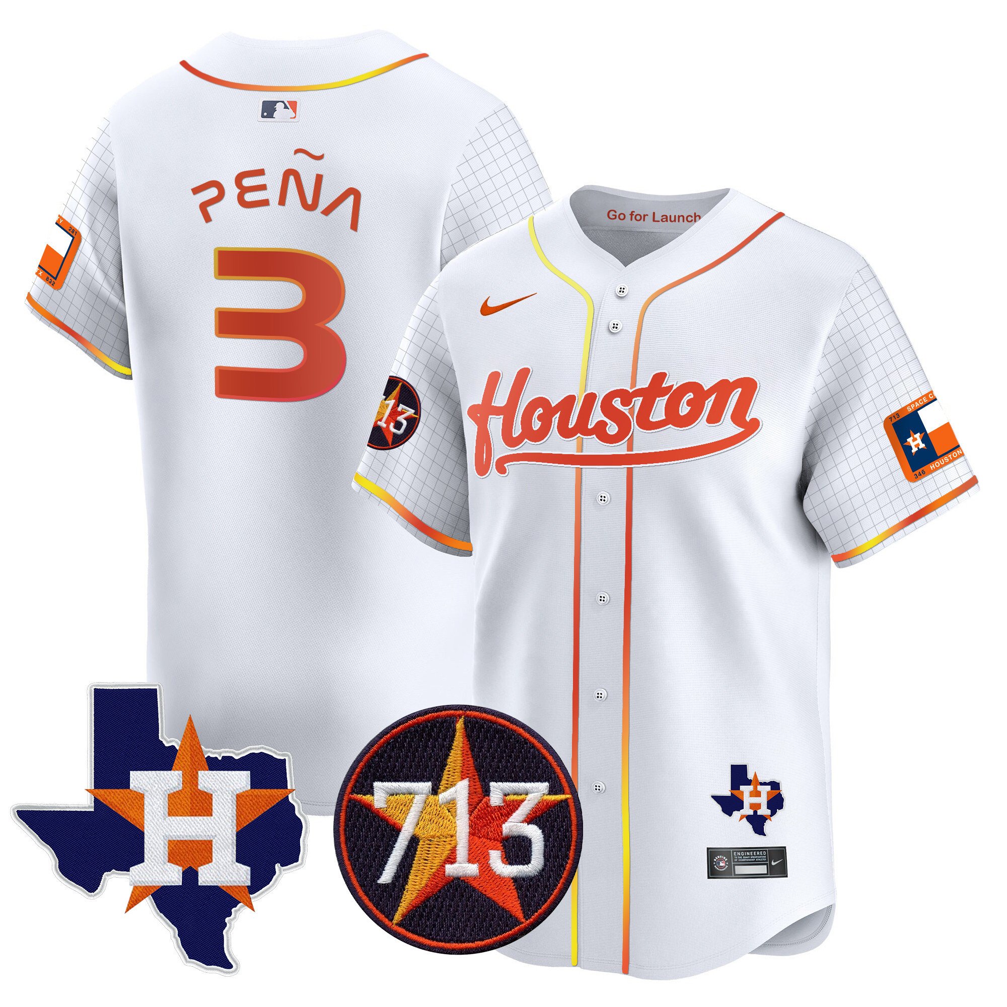 Men's Jeremy Pena Houston Astros Space City 713 Patch Vapor Premier Limited White Jersey - All Stitched