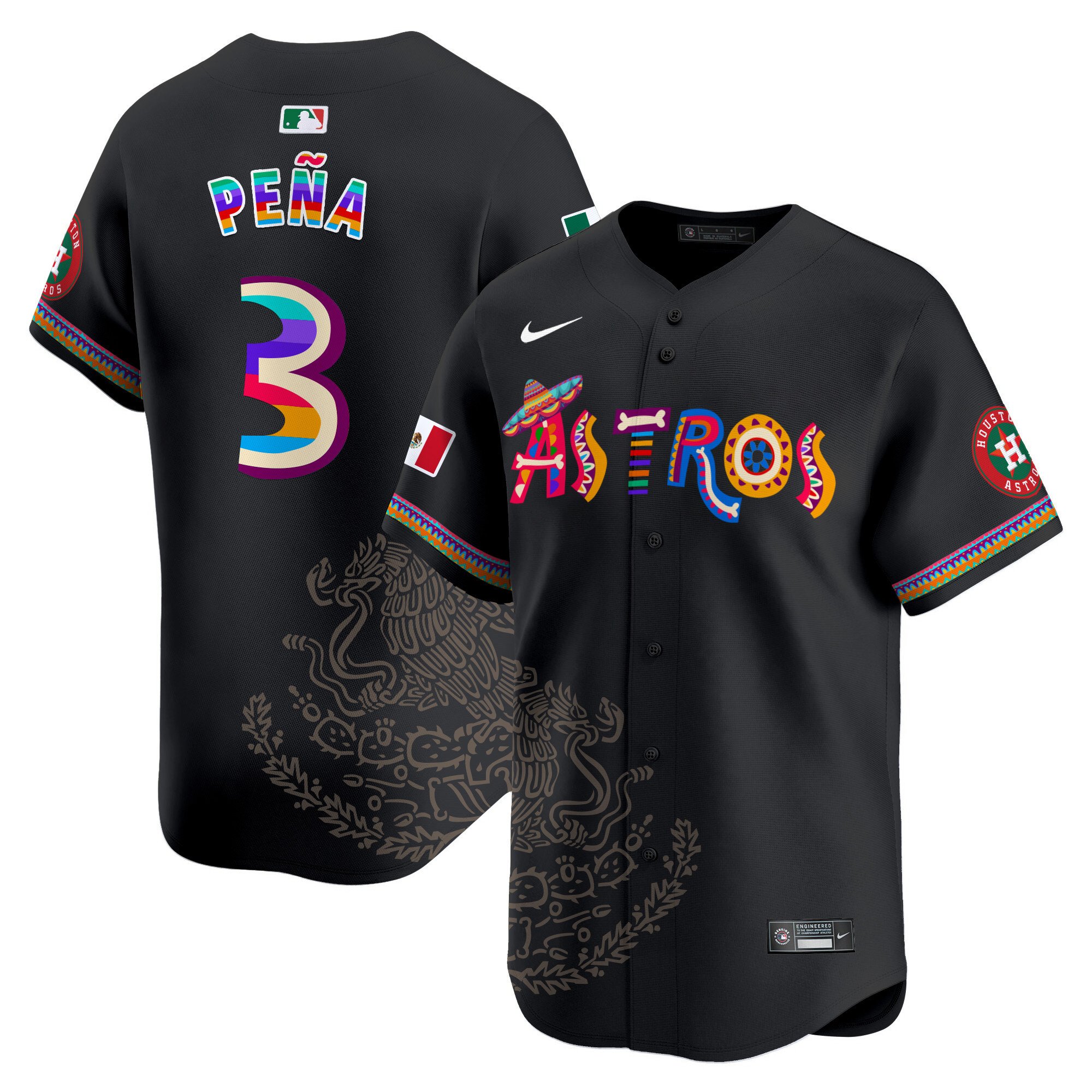 Men's Jeremy Pena Houston Astros Viva Mexico Heritage Vapor Premier Limited Black Jersey - Printed