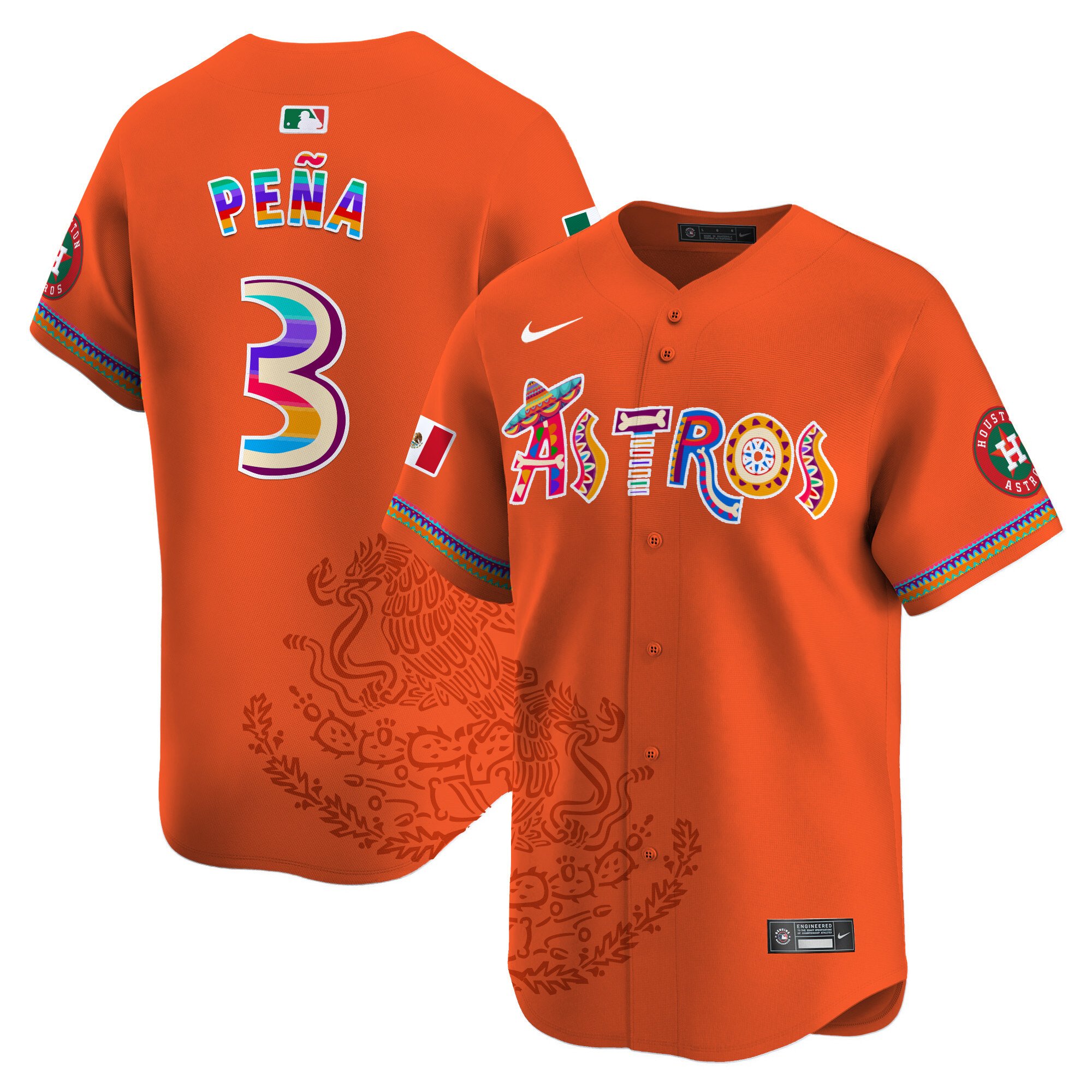 Men's Jeremy Pena Houston Astros Viva Mexico Heritage Vapor Premier Limited Orange Jersey - Printed