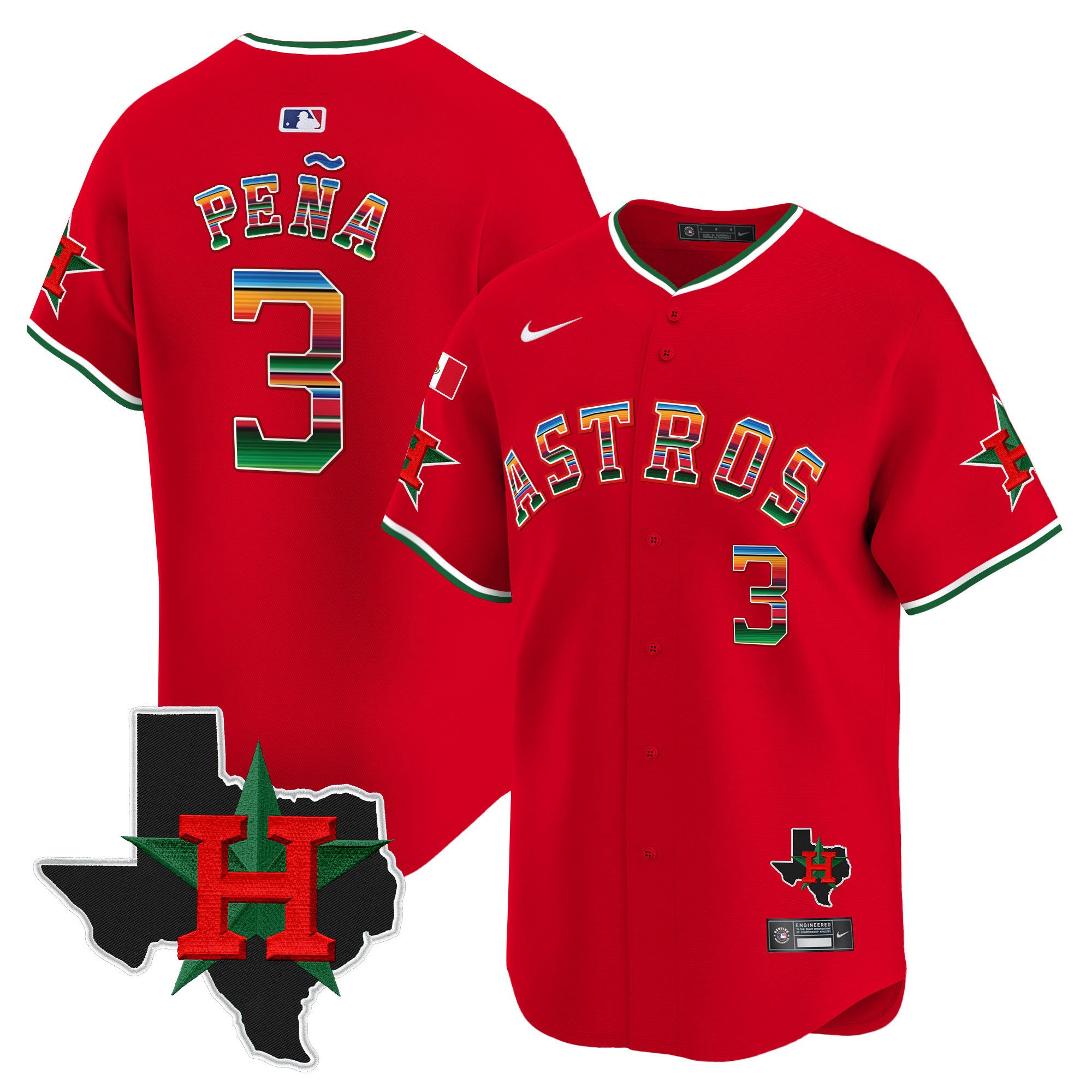Men's Jeremy Pena Mexico Texas Patch Vapor Premier Limited Red Houston Astros Jersey V2 - All Stitched