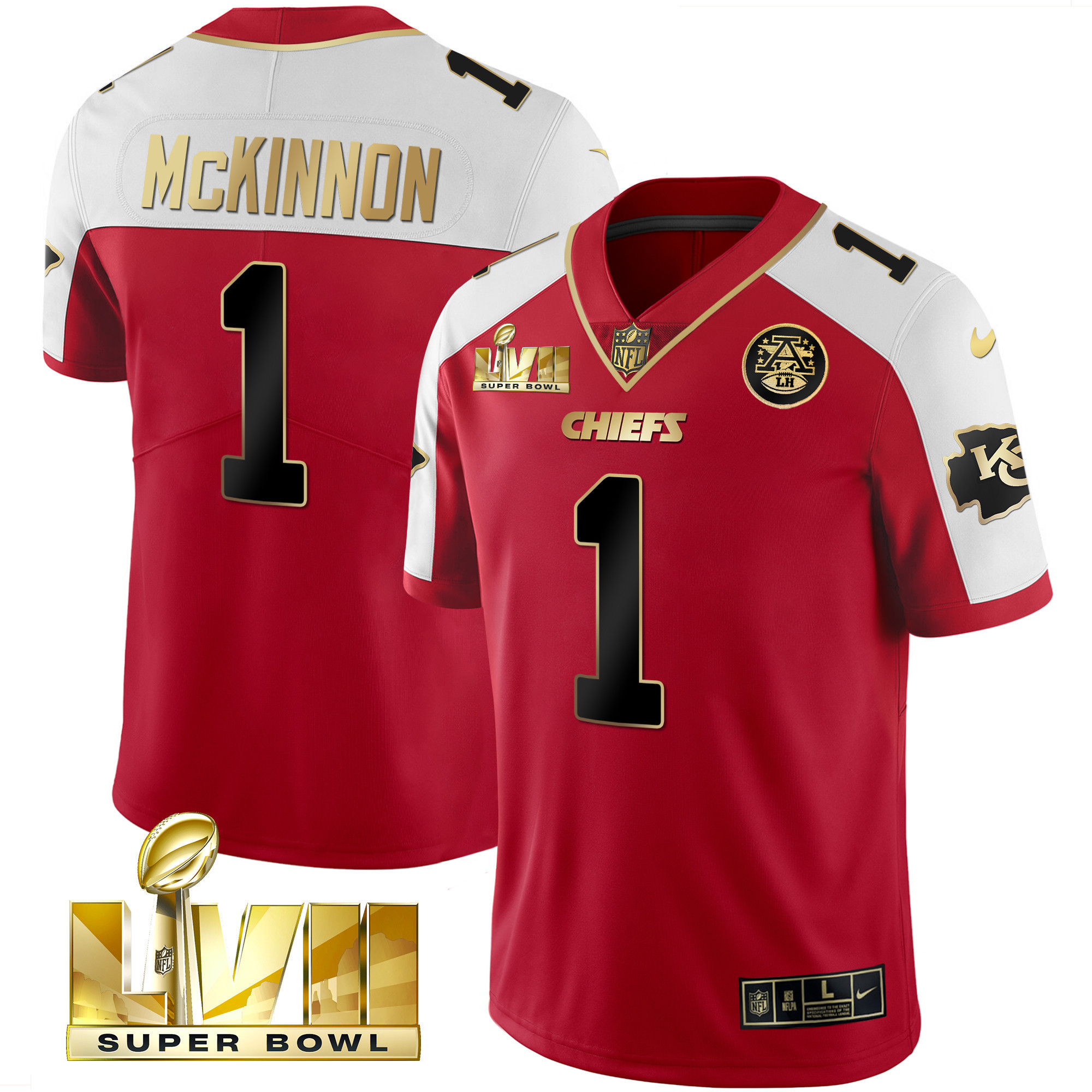 Men's Jerick McKinnon Kansas City Chiefs Super Bowl LVII Gold Trim Vapor Red Alternate Jersey - All Stitched