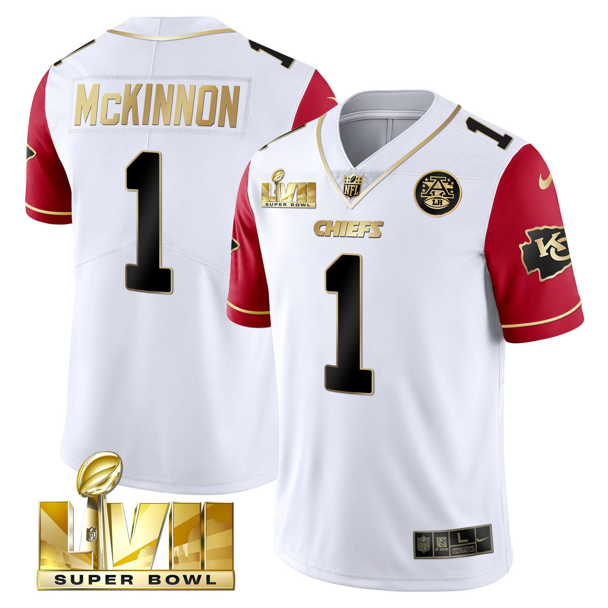 Men's Jerick McKinnon Kansas City Chiefs Super Bowl Vapor Gold Color Sleeve Jersey V2- All Stitched