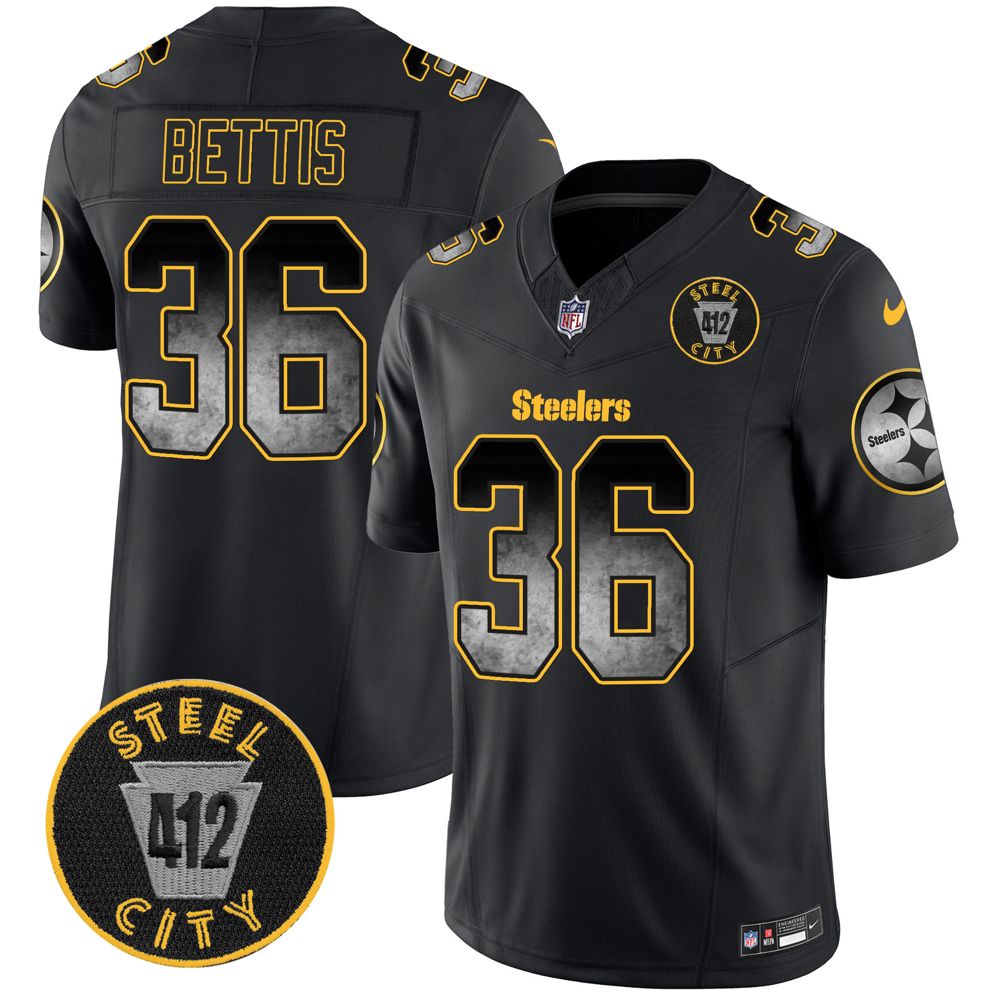 Men's Jerome Bettis Pittsburgh Steelers Arch Smoke 412 Patch Vapor Limited Black Jersey - All Stitched