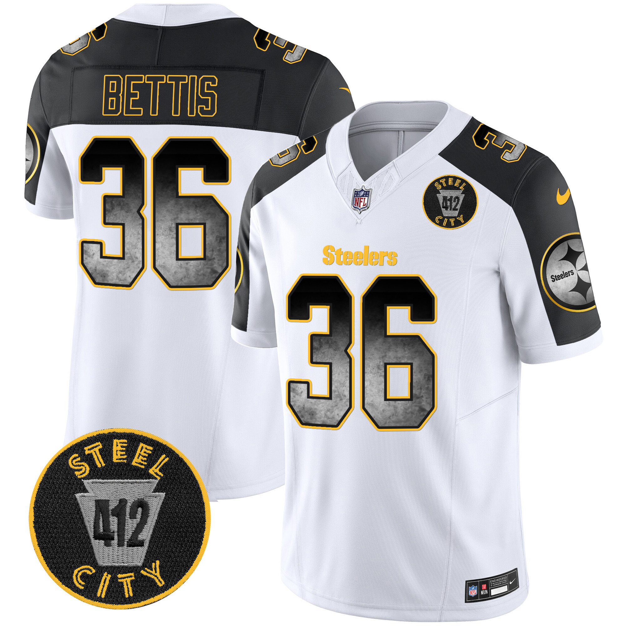 Men's Jerome Bettis Pittsburgh Steelers Arch Smoke 412 Patch Vapor Limited Inverted Jersey - All Stitched