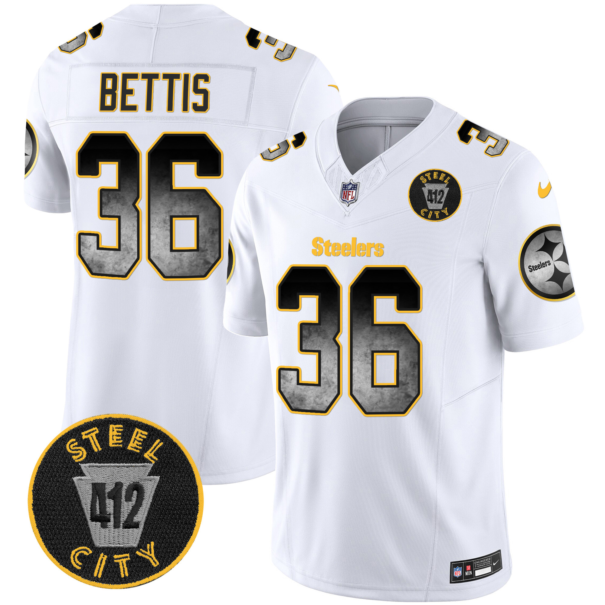 Men's Jerome Bettis Pittsburgh Steelers Arch Smoke 412 Patch Vapor Limited White Jersey - All Stitched
