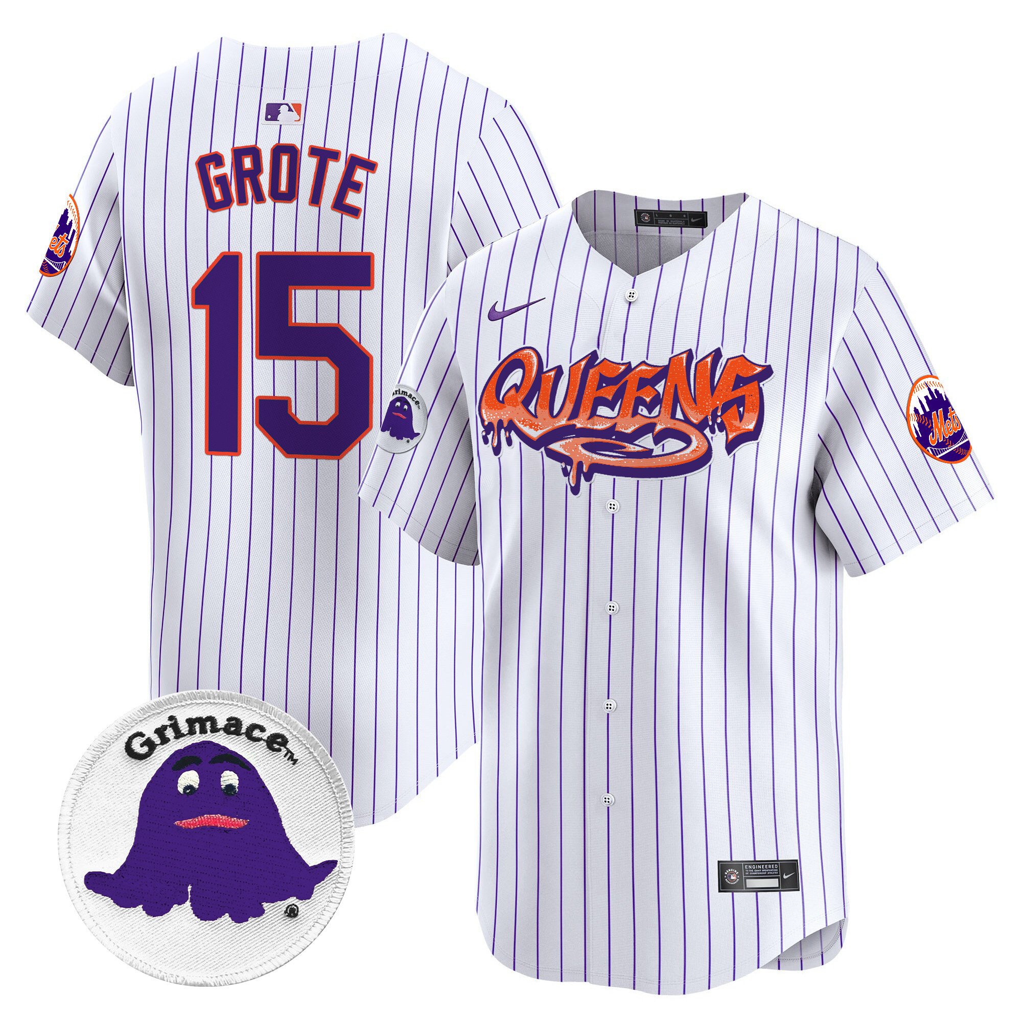 Men's Jerry Grote New York Mets Queens Graffiti Vapor Premier Limited Pinstripe Jersey - All Stitched