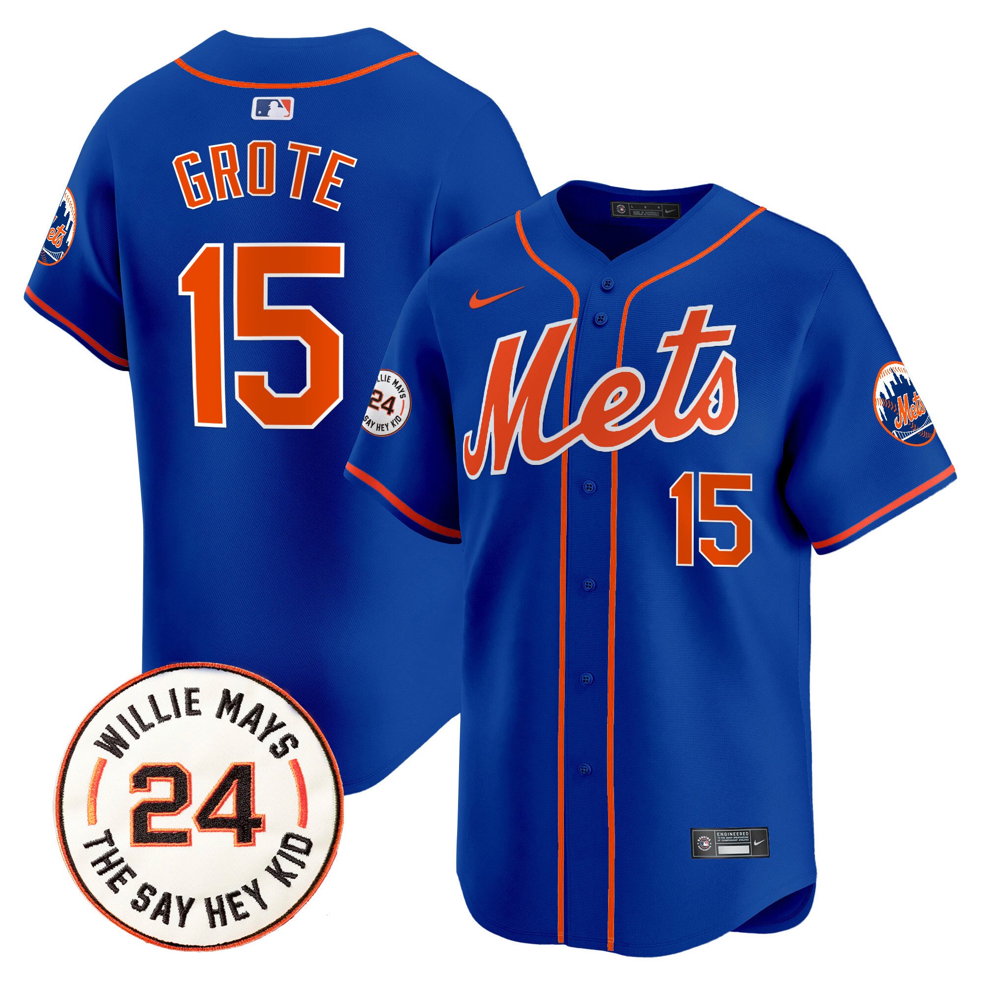 Men's Jerry Grote New York Mets Willie Mays Patch Vapor Premier Limited Royal Jersey - All Stitched