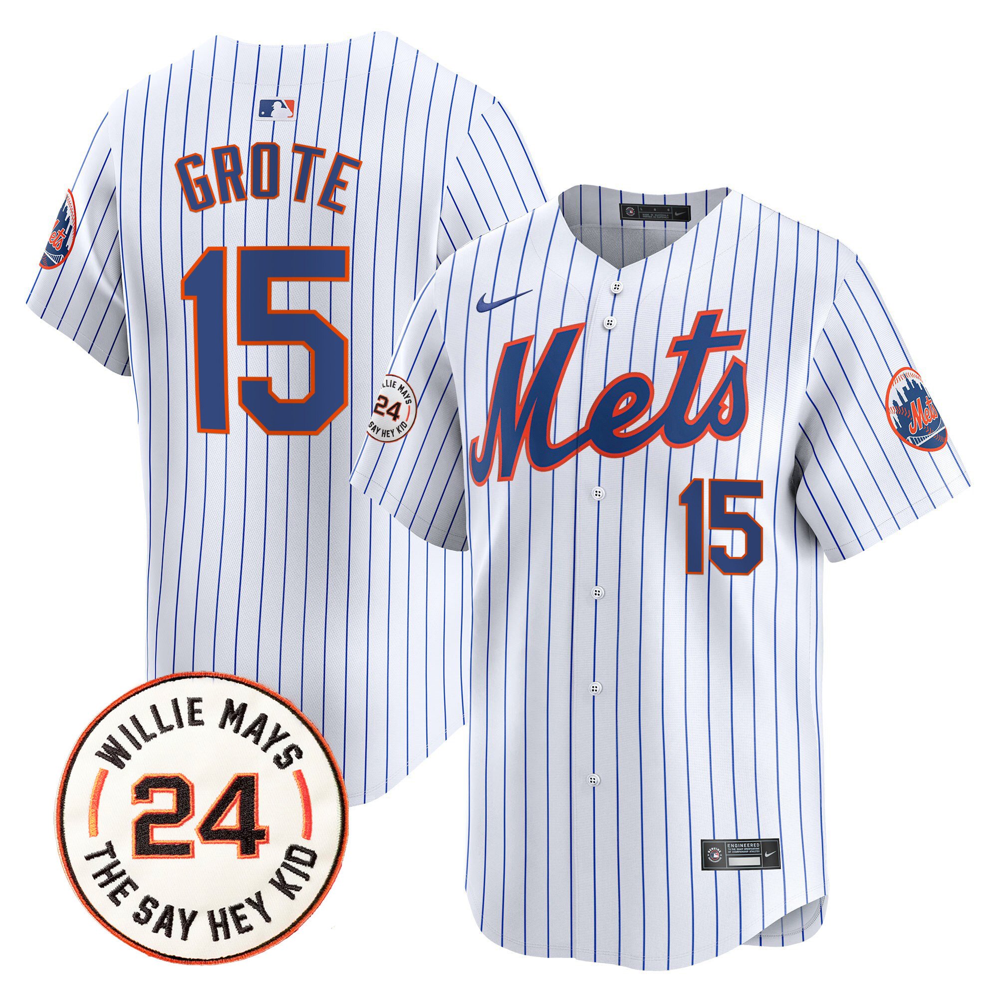 Men's Jerry Grote New York Mets Willie Mays Patch Vapor Premier Limited White Jersey - All Stitched