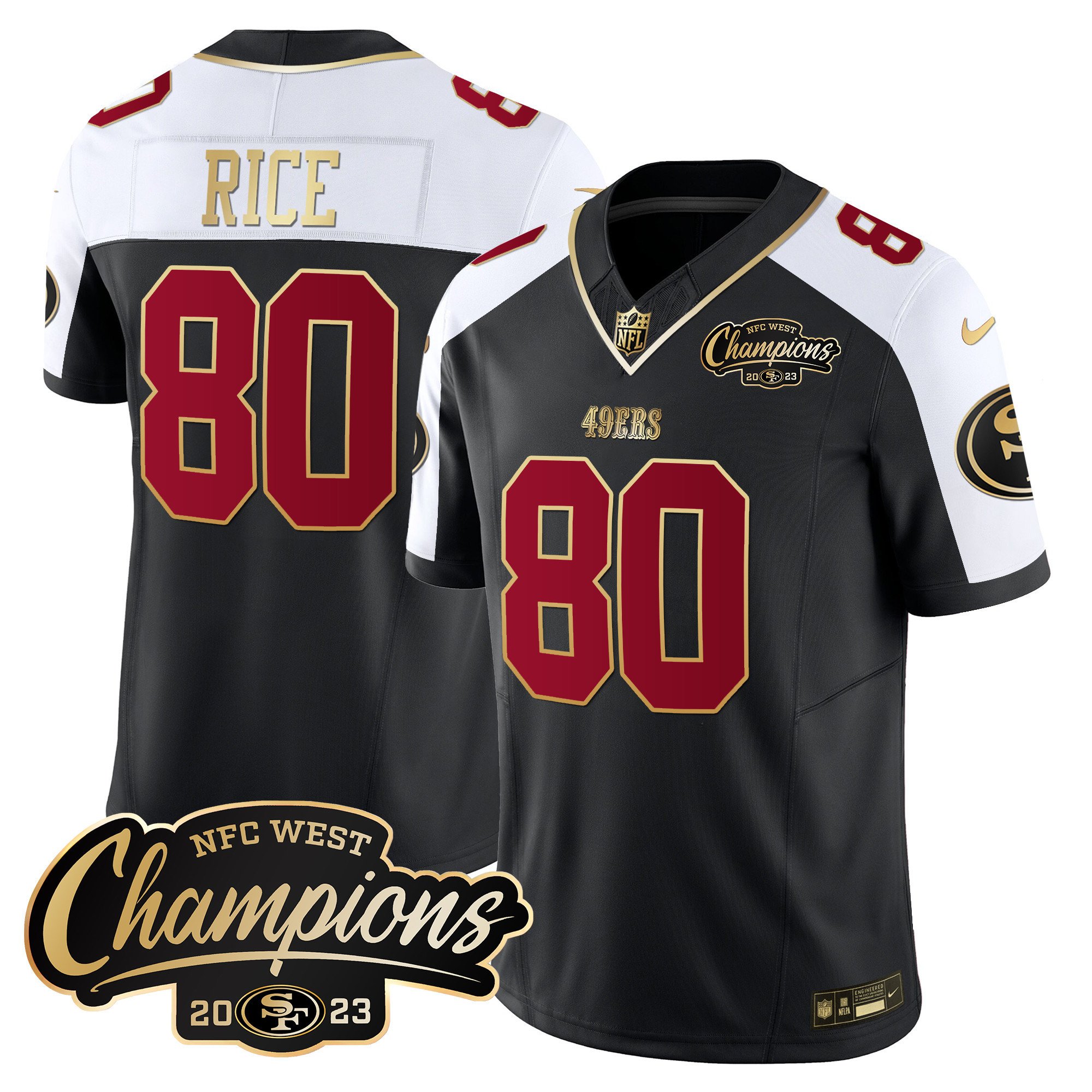 Men's Jerry Rice San Francisco 49ers 2023 NFC West Champions Patch Vapor Black Alternate Jersey - All Stitched
