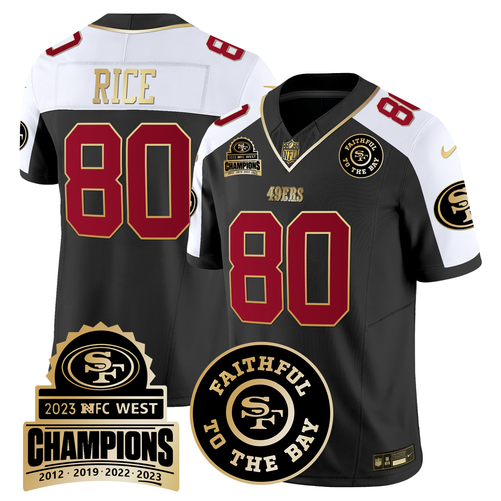 Men's Jerry Rice San Francisco 49ers 2023 NFC West Champions Patch Vapor Black Alternate Jersey V3 - All Stitched