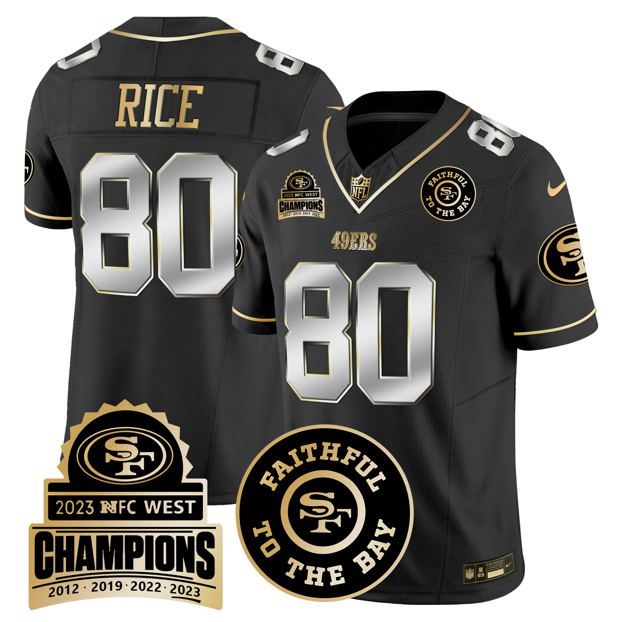 Men's Jerry Rice San Francisco 49ers 2023 NFC West Champions Patch Vapor Black Limited Jersey V3 - All Stitched