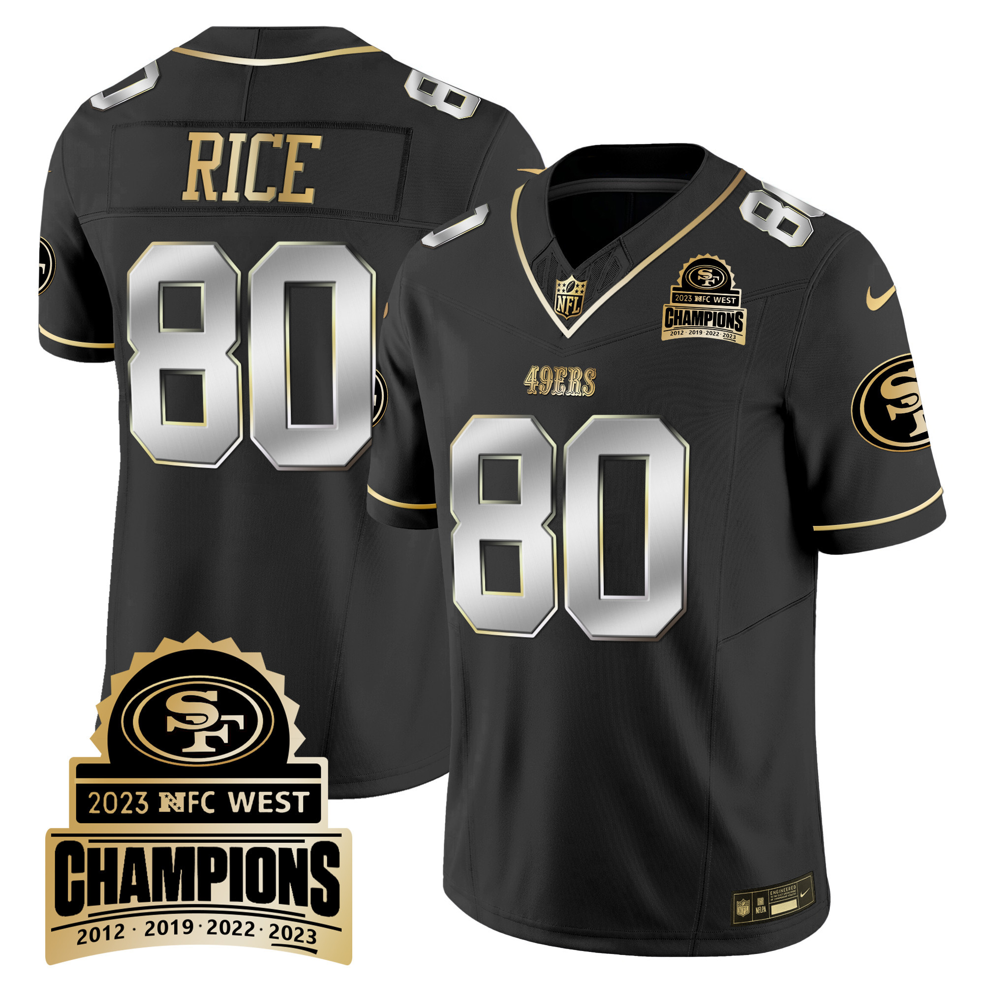 Men's Jerry Rice San Francisco 49ers 2023 NFC West Champions Patch Vapor Black Limited Jersey V4 - All Stitched