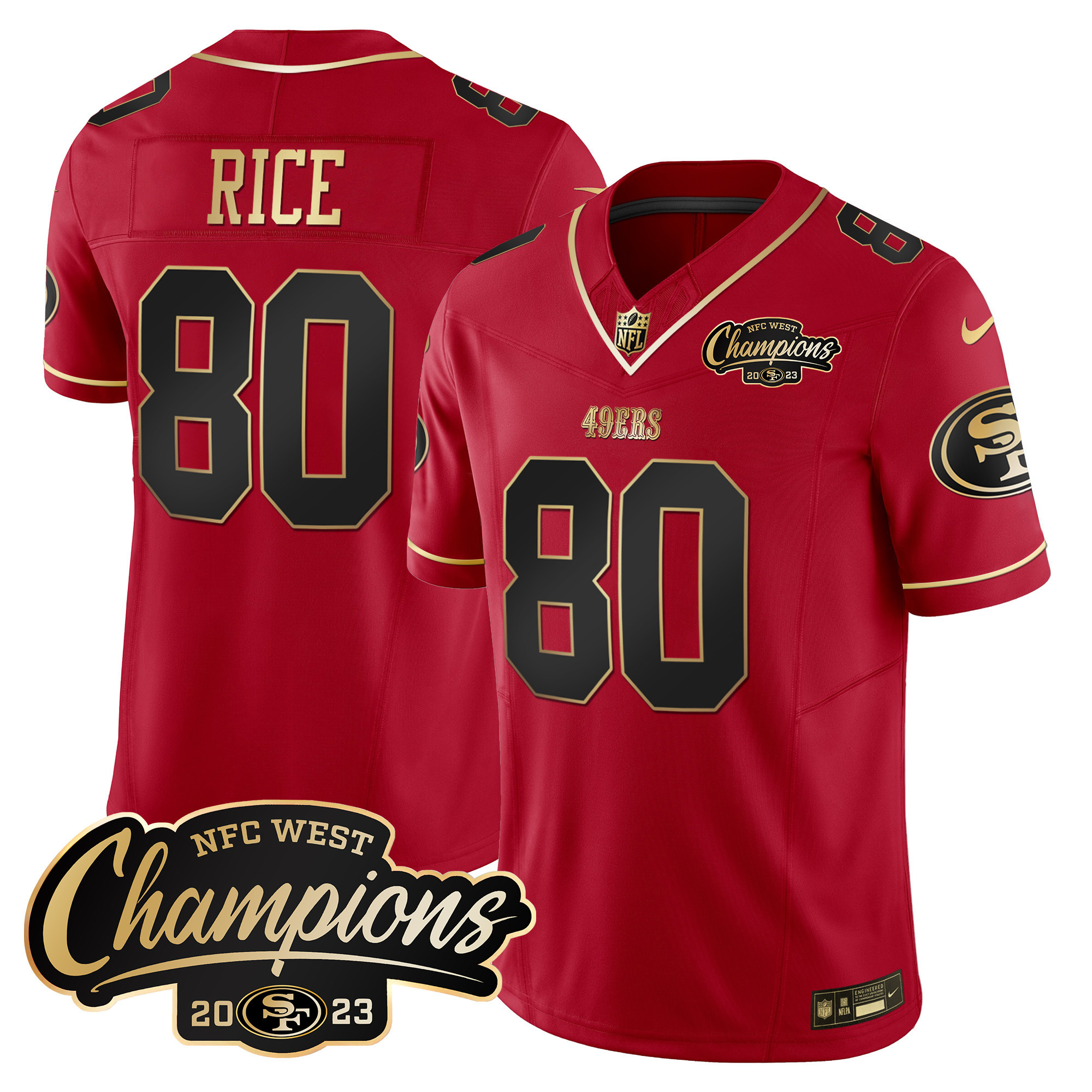 Men's Jerry Rice San Francisco 49ers 2023 NFC West Champions Patch Vapor Scarlet Limited Jersey - All Stitched