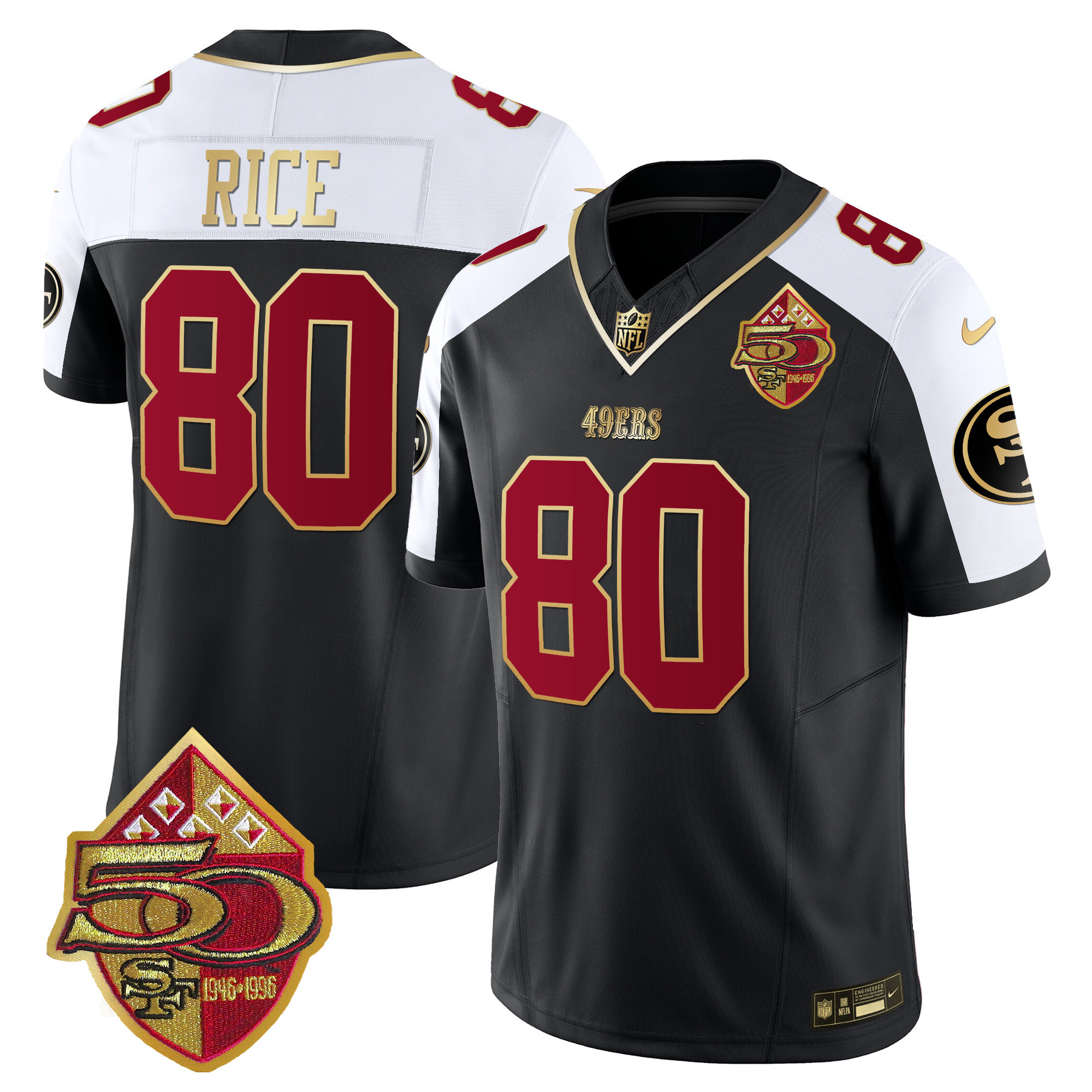 Men's Jerry Rice San Francisco 49ers 50th Anniversary Patch Vapor Limited Black Alternate Jersey - All Stitched