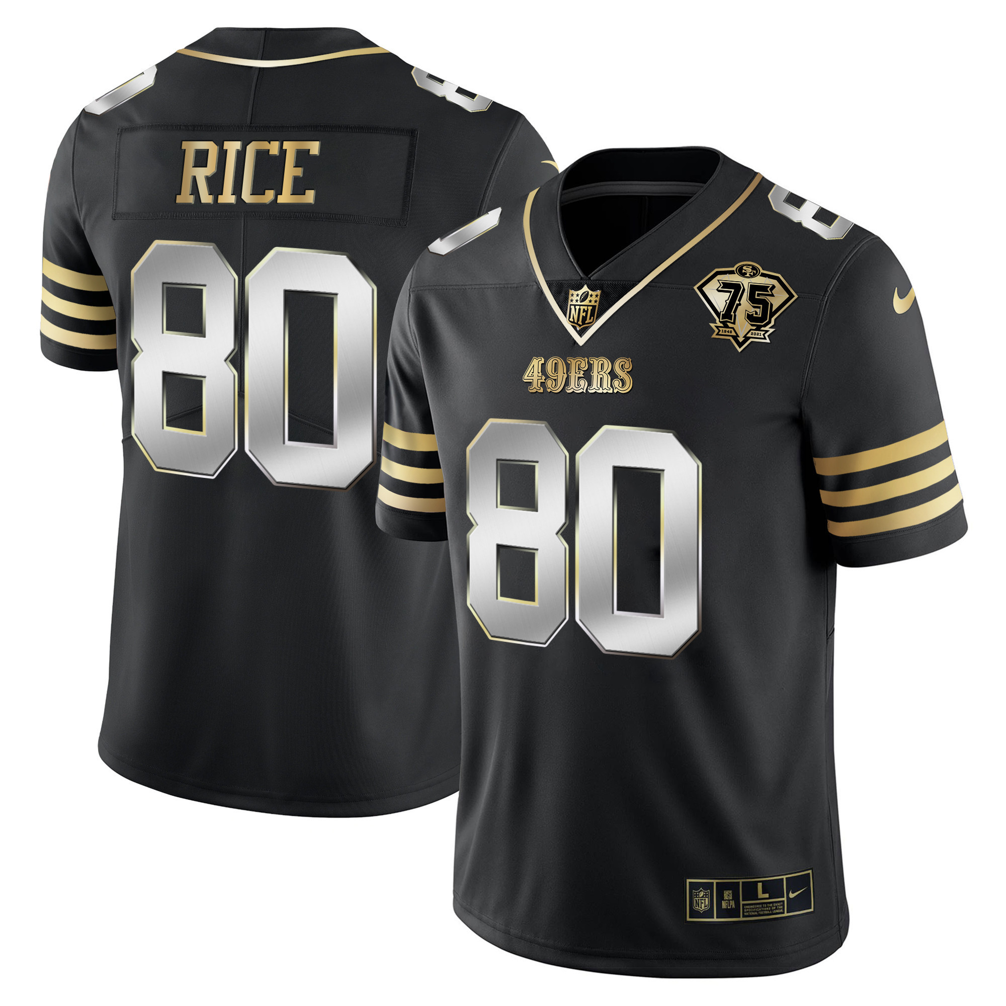 Men's Jerry Rice San Francisco 49ers 75th Anniversary Patch Vapor Gold Black Limited Jersey - All Stitched