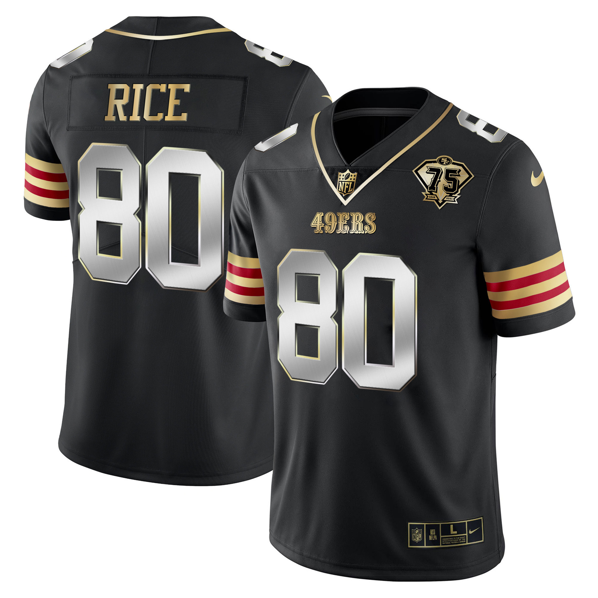 Men's Jerry Rice San Francisco 49ers 75th Anniversary Patch Vapor Gold Black Limited Jersey V2 - All Stitched