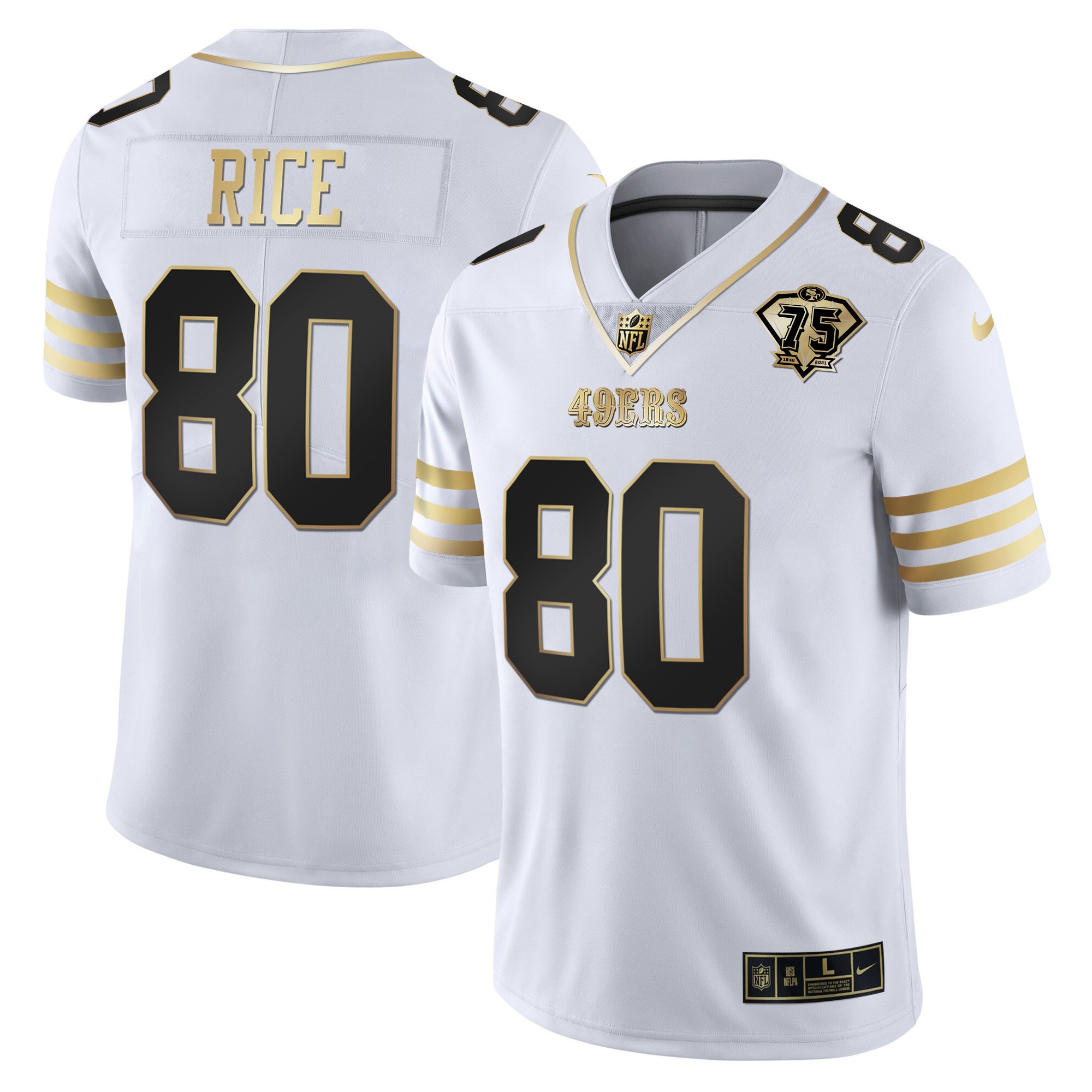 Men's Jerry Rice San Francisco 49ers 75th Anniversary Patch Vapor Gold White Gold Jersey - All Stitched