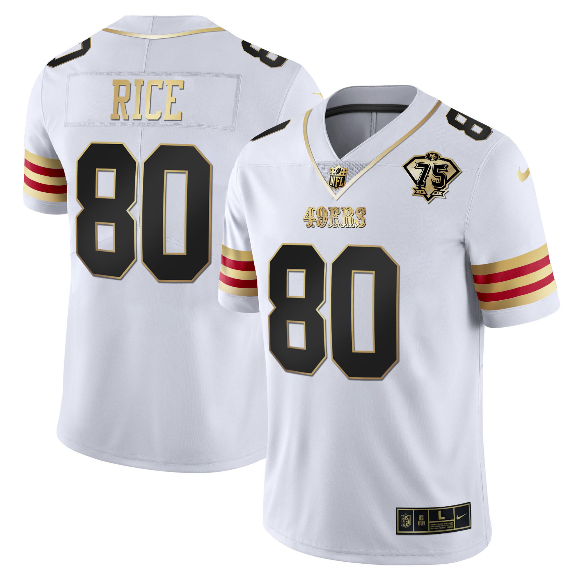 Men's Jerry Rice San Francisco 49ers 75th Anniversary Patch Vapor Gold White Gold Jersey V2 - All Stitched