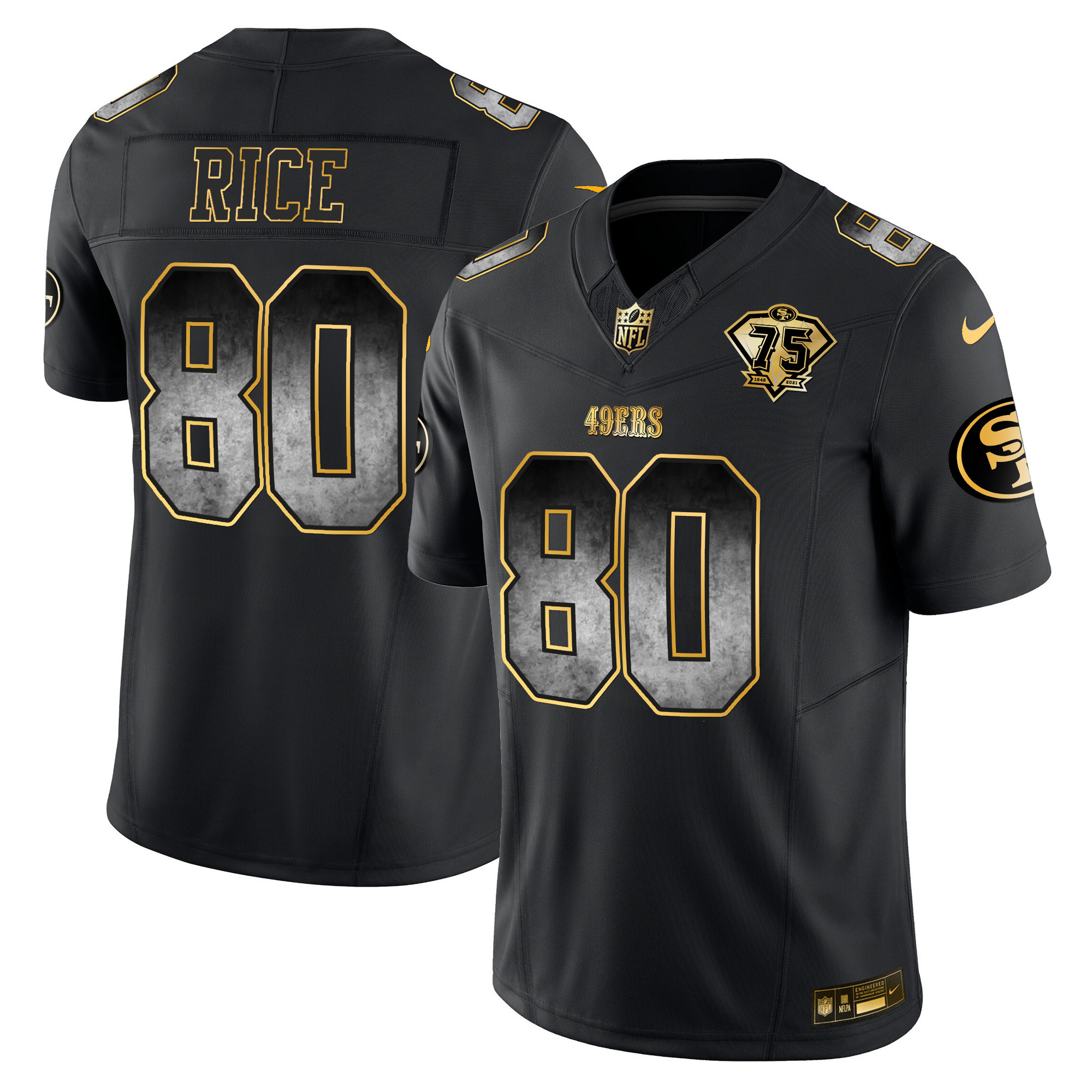 Men's Jerry Rice San Francisco 49ers Arch Smoke Vapor Black Gold Jersey - All Stitched