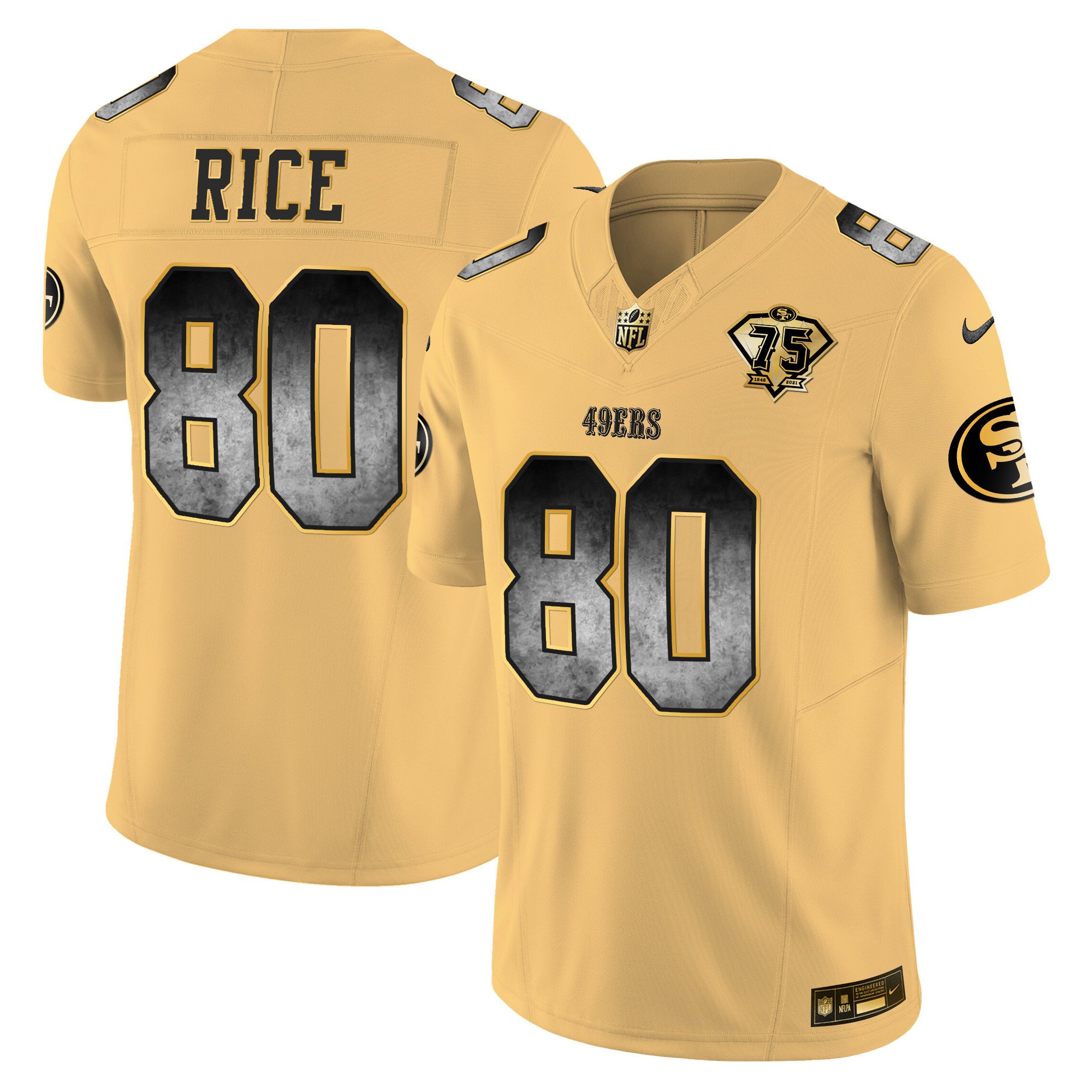 Men's Jerry Rice San Francisco 49ers Arch Smoke Vapor Gold Jersey - All Stitched