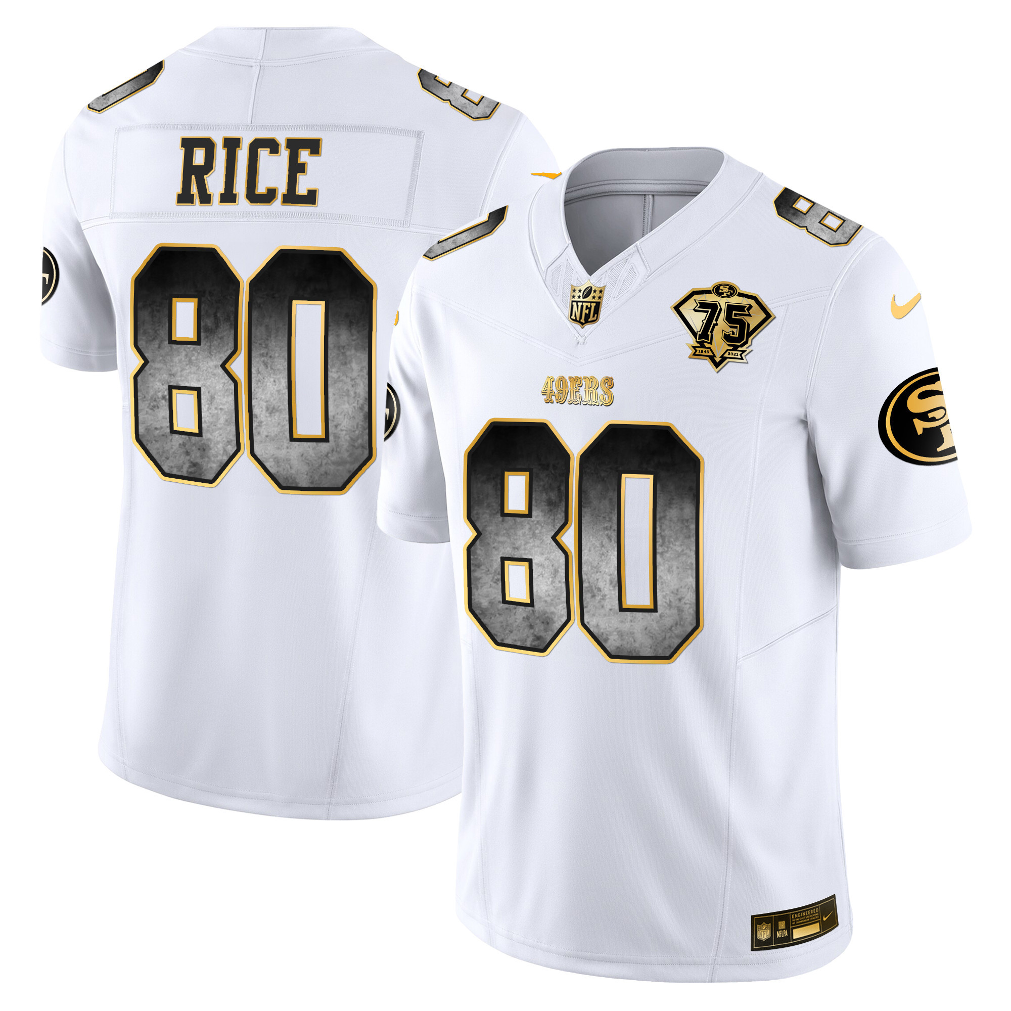Men's Jerry Rice San Francisco 49ers Arch Smoke Vapor White Gold Jersey - All Stitched