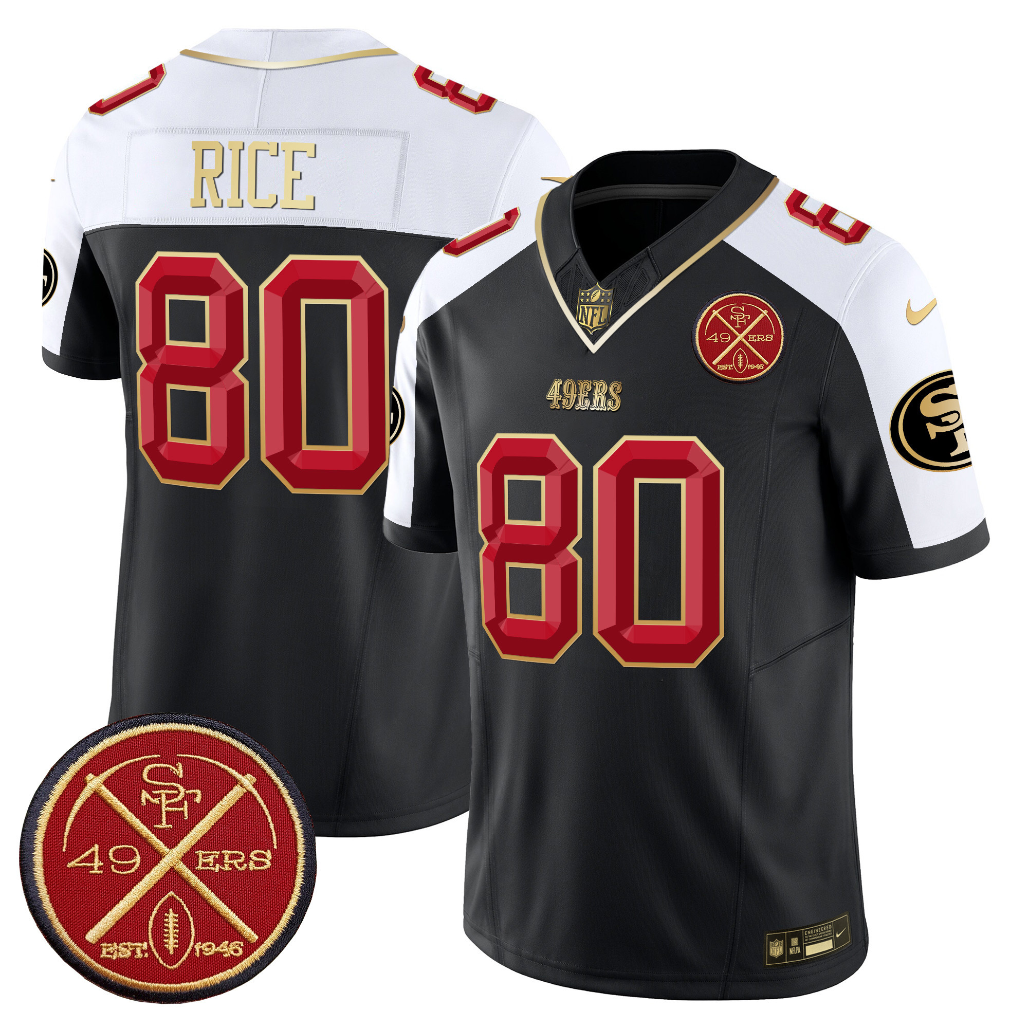 Men's Jerry Rice San Francisco 49ers Est.1946 Patch Vapor Limited Black Alternate Jersey V2 - All Stitched