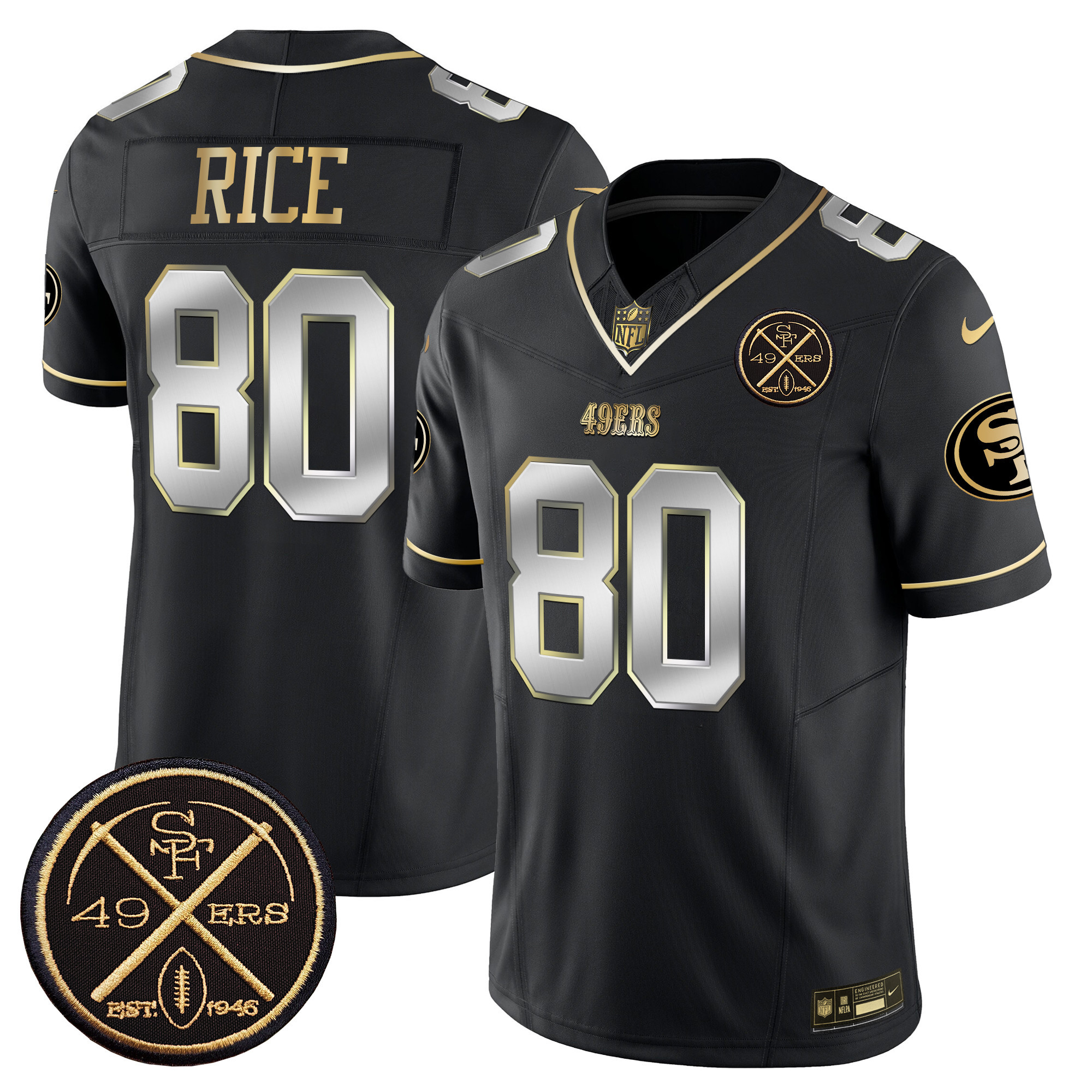 Men's Jerry Rice San Francisco 49ers Est.1946 Patch Vapor Limited Black Limited Jersey - All Stitched