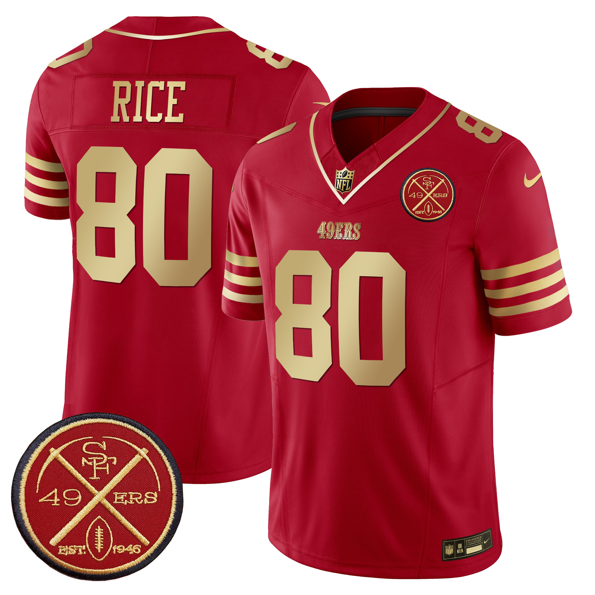 Men's Jerry Rice San Francisco 49ers Est.1946 Patch Vapor Limited Scarlet Gold Jersey - All Stitched