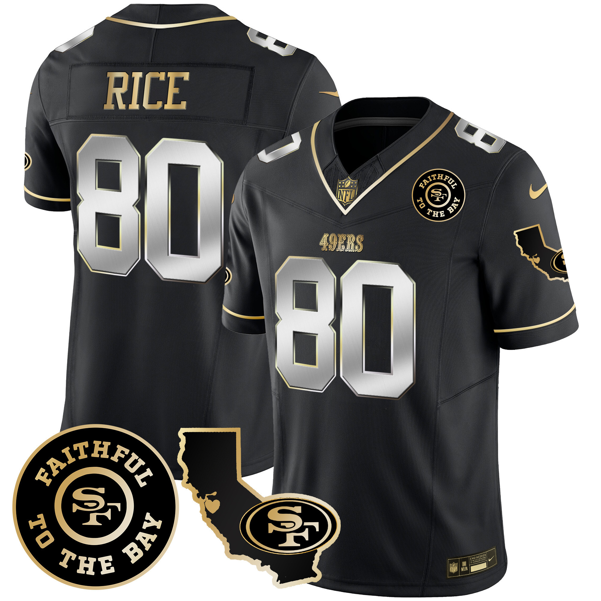 Men's Jerry Rice San Francisco 49ers Faithful & California Patch Vapor Black Limited Jersey - All Stitched