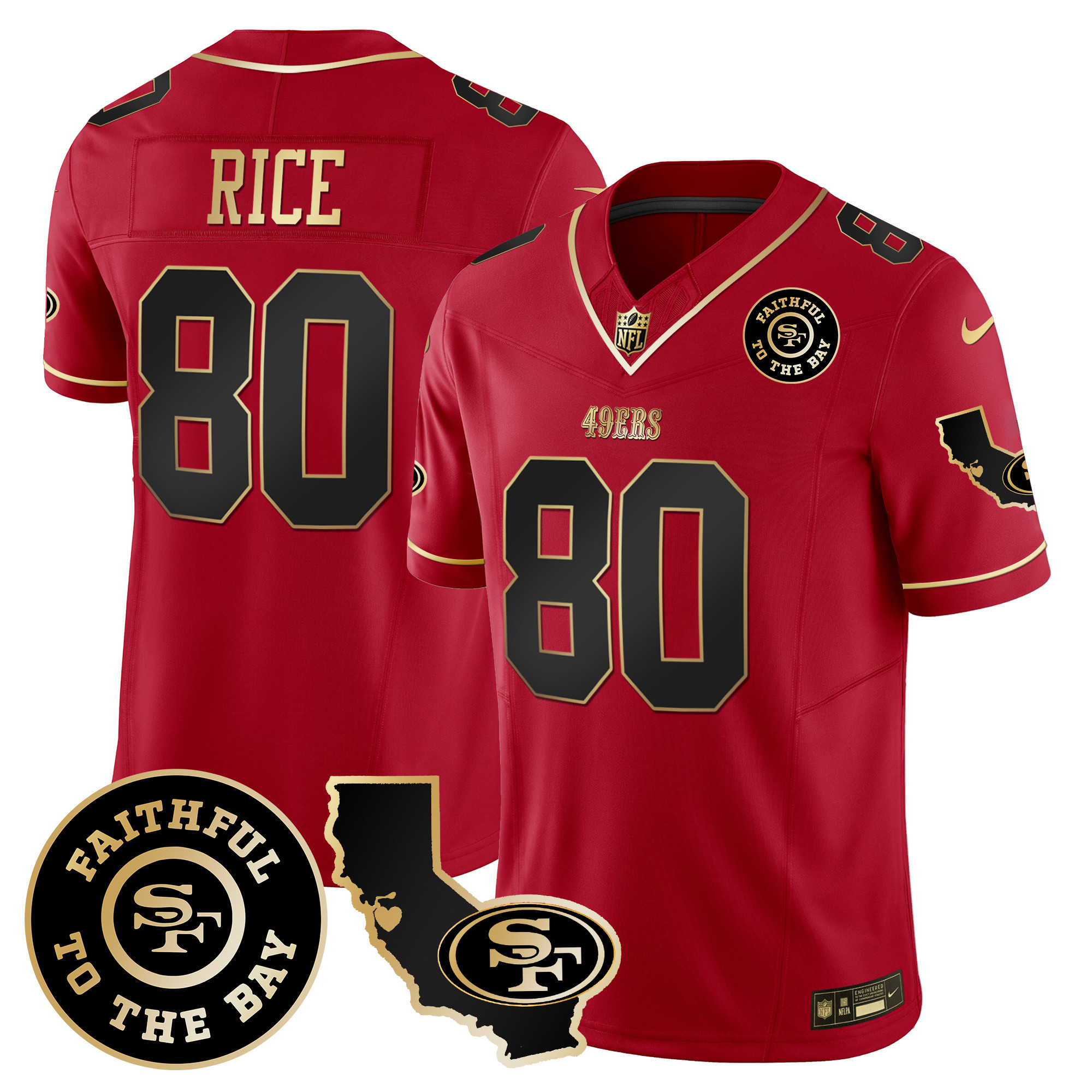 Men's Jerry Rice San Francisco 49ers Faithful & California Patch Vapor Scarlet Limited Jersey - All Stitched