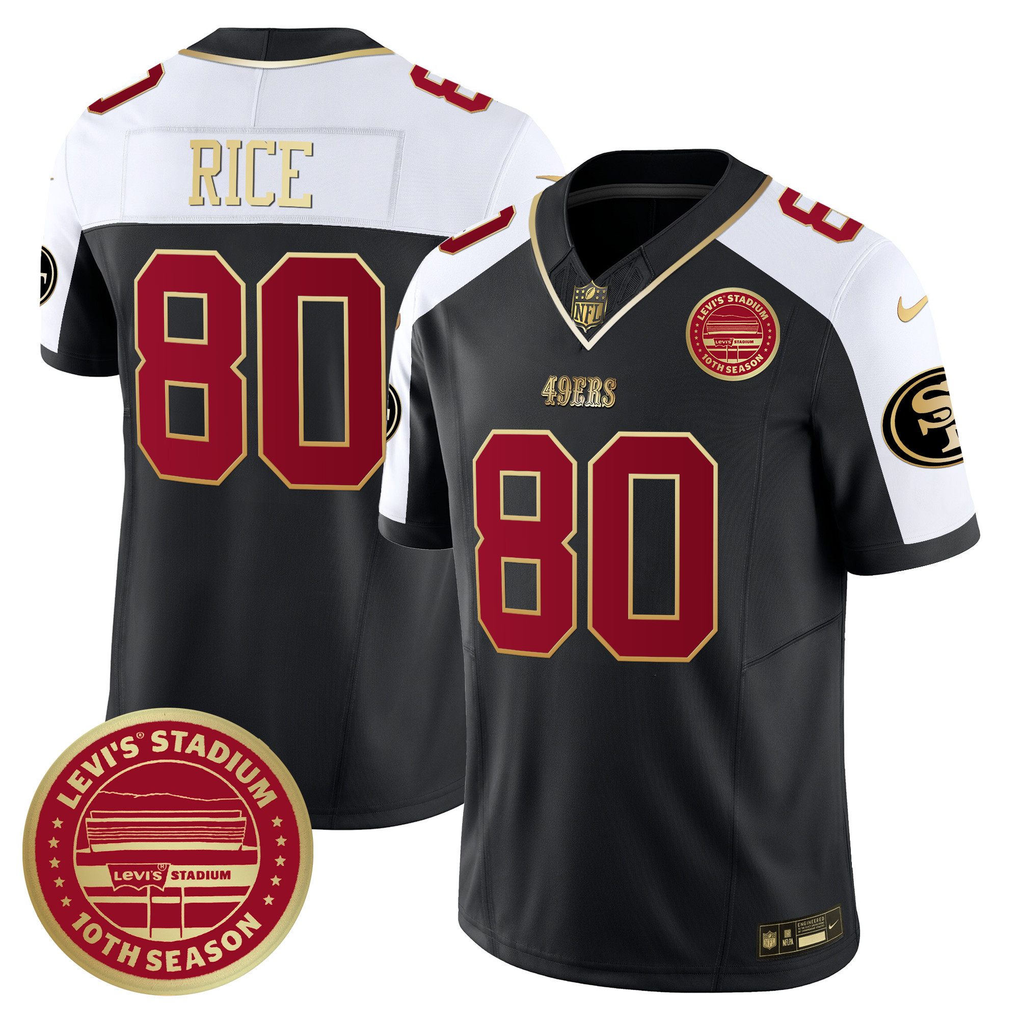 Men's Jerry Rice San Francisco 49ers Levi's Stadium 10th Season Patch Vapor Limited Black Alternate Jersey - All Stitched