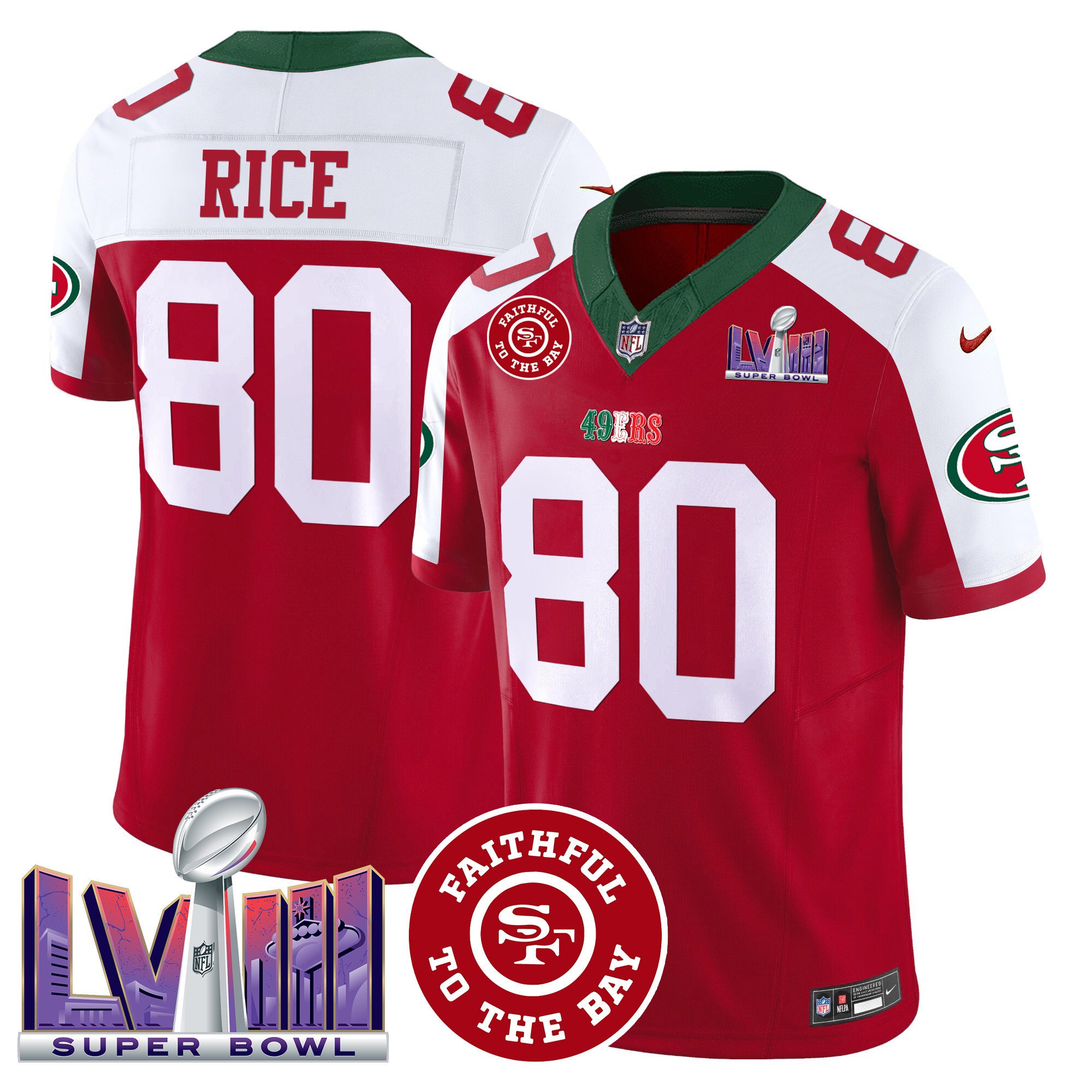 Men's Jerry Rice San Francisco 49ers Mexico Faithful & Super Bowl LVIII Patch Vapor Red Alternate Jersey - All Stitched