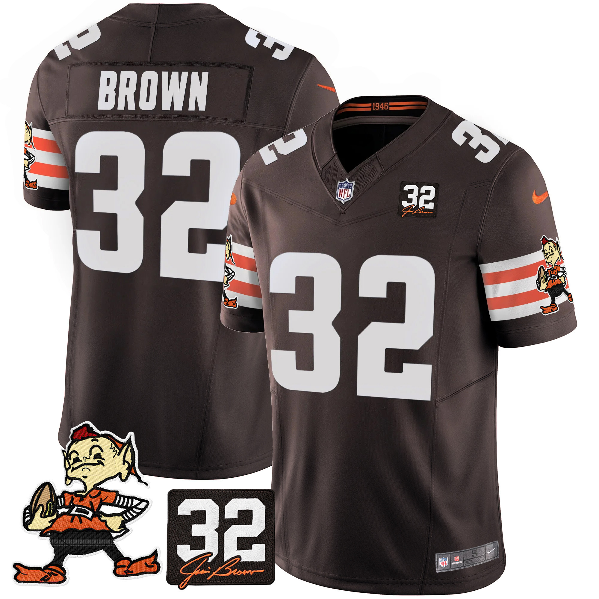 Men's Jim Brown Cleveland Browns #32 Jim Brown Memorial Patch Vapor Limited Brown Jersey V2 - All Stitched