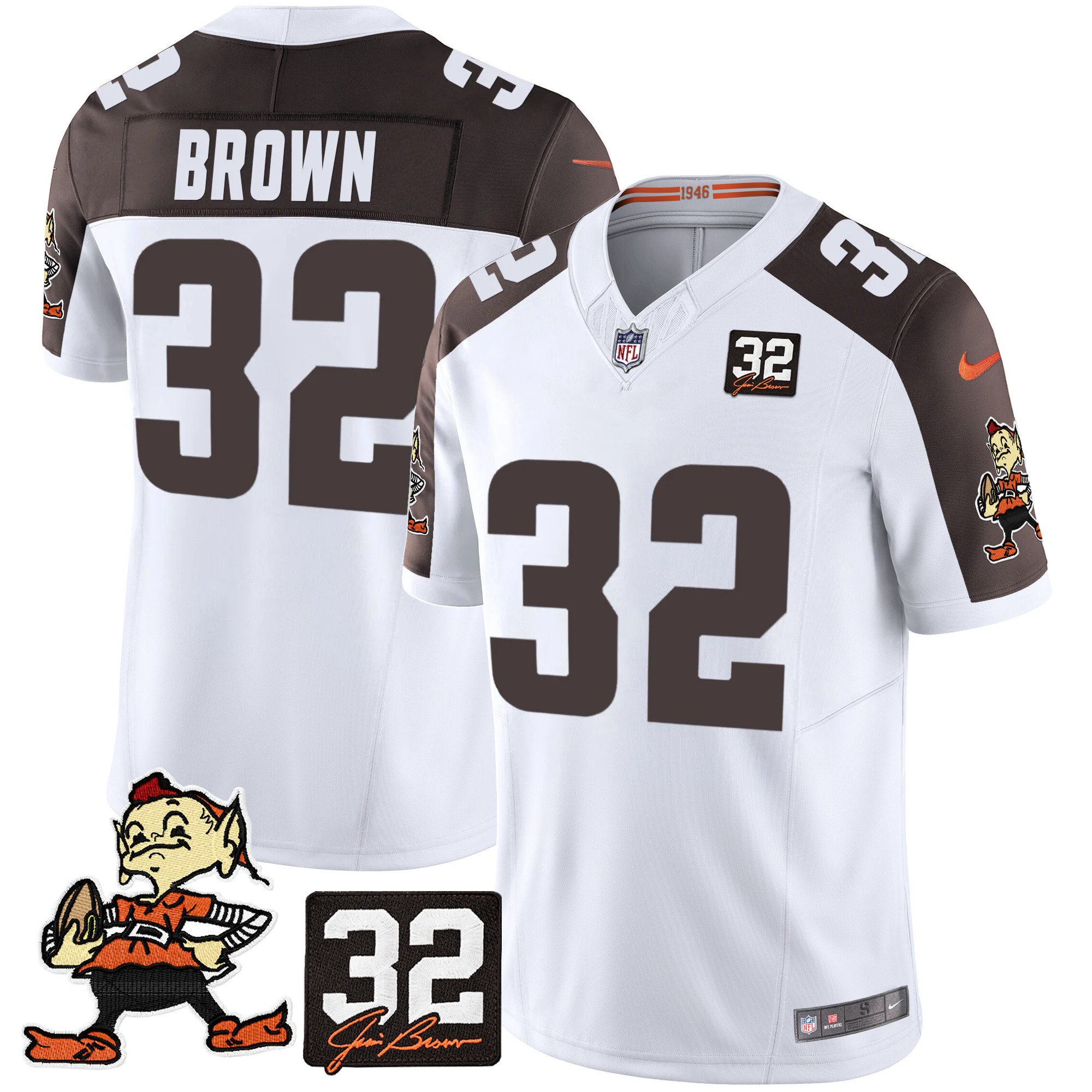Men's Jim Brown Cleveland Browns #32 Jim Brown Memorial Patch Vapor Limited Inverted Jersey V2 - All Stitched