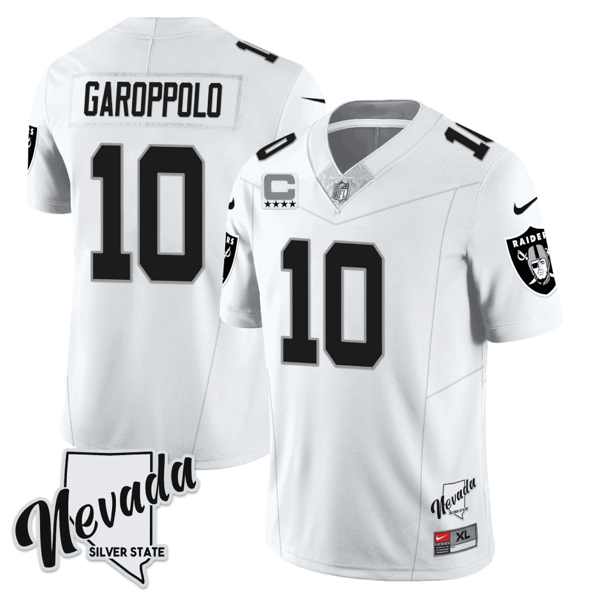 Men's Jimmy Garoppolo Las Vegas Raiders 2023 Nevada Silver State Patch Vapor White Jersey â€“ All Stitched