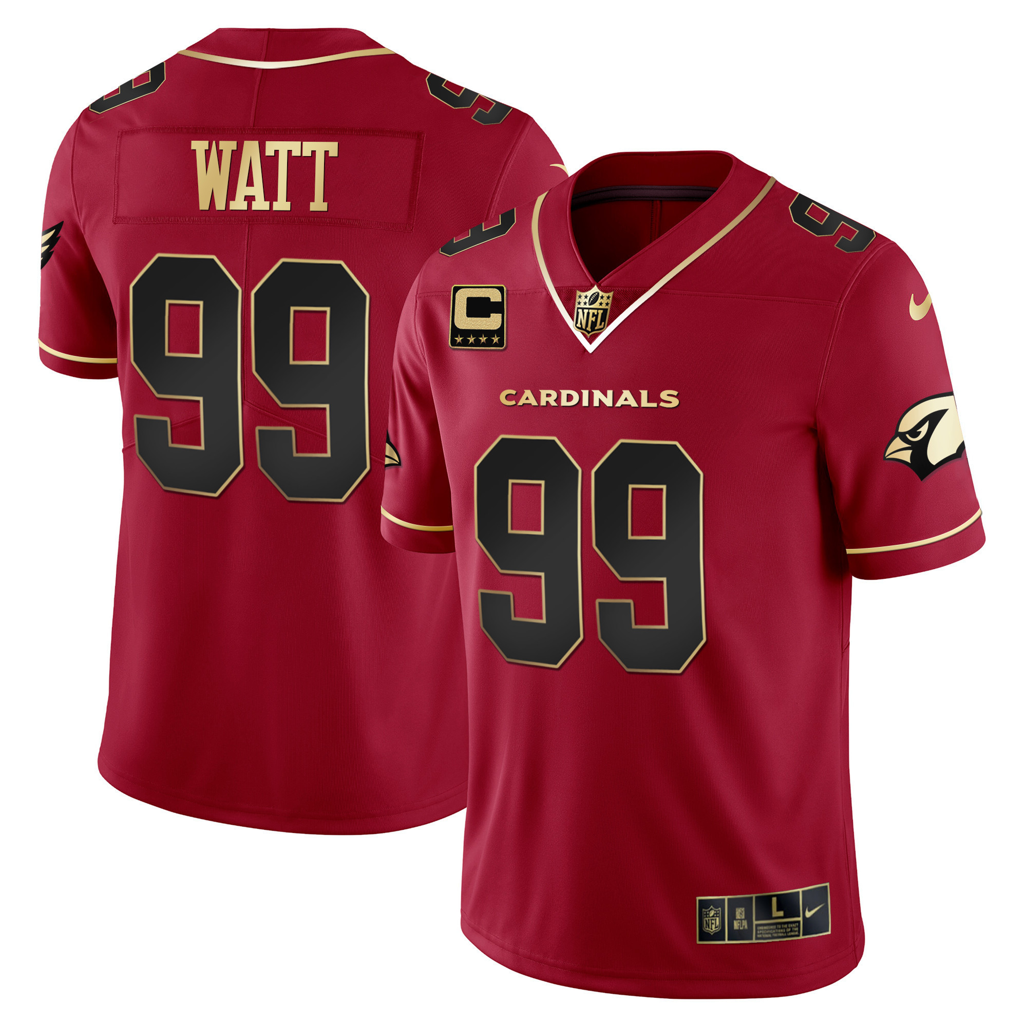 Men's JJ Watt Arizona Cardinals Vapor Gold Black Red Jersey - All Stitched