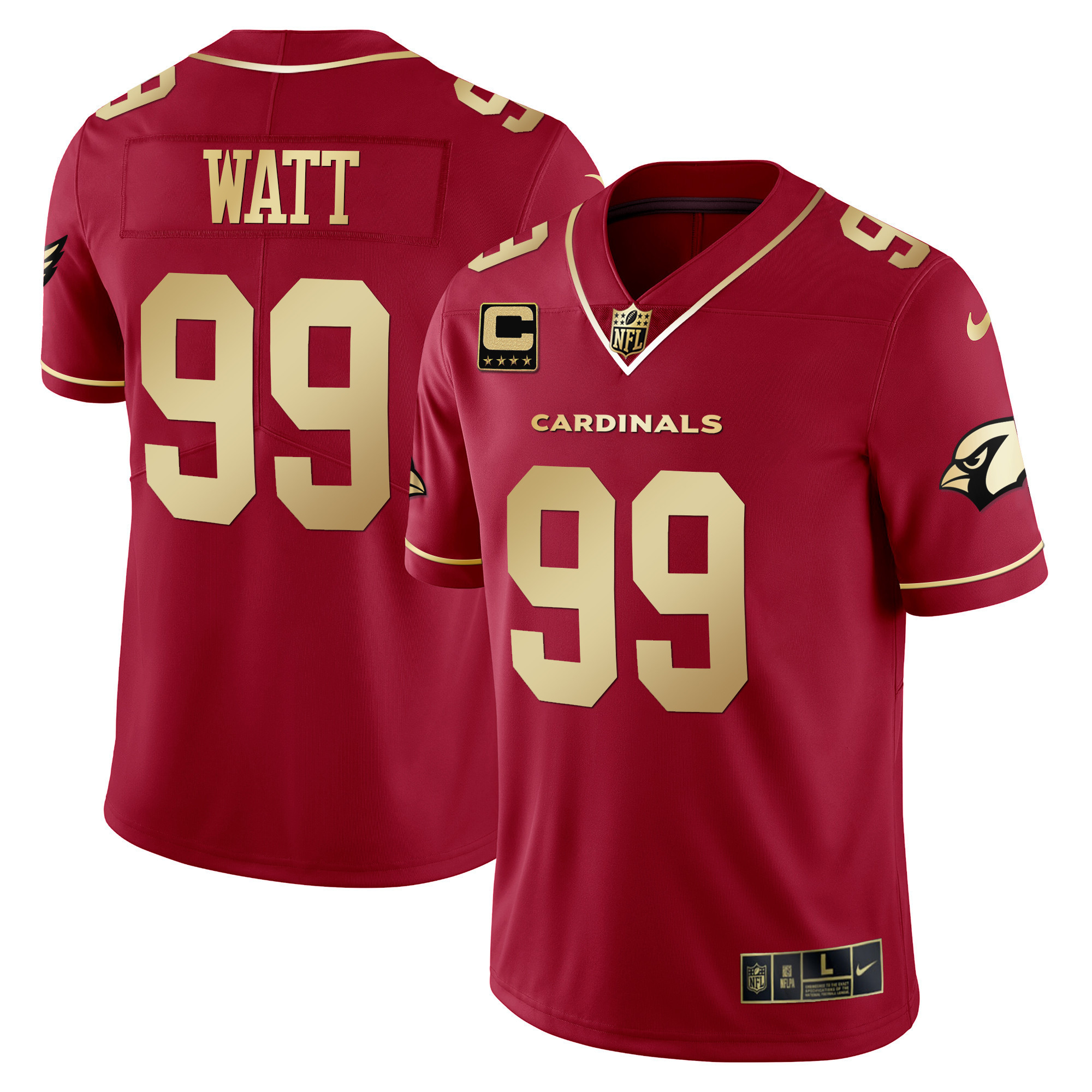 Men's JJ Watt Arizona Cardinals Vapor Gold Red Gold Jersey - All Stitched