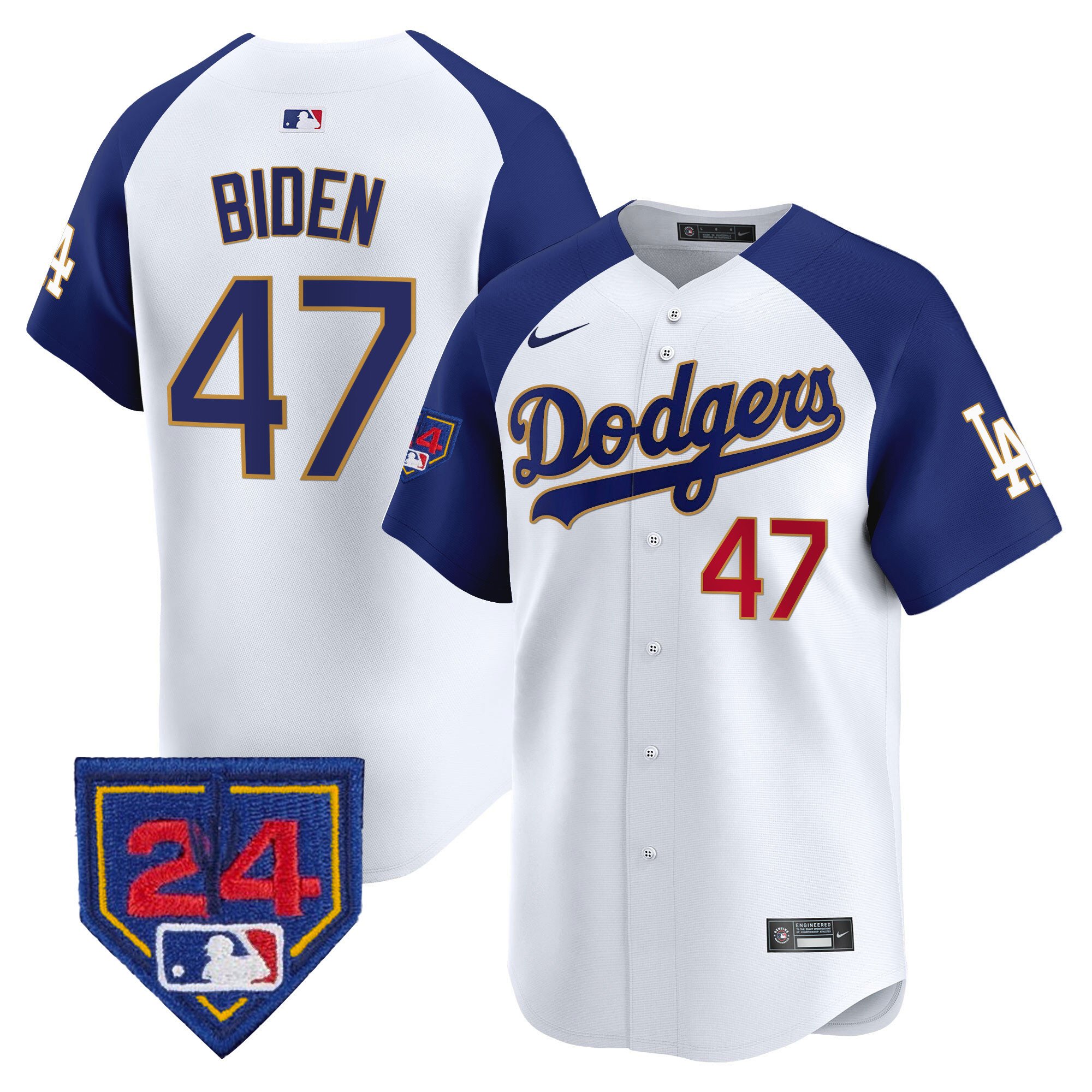 Men's Joe Biden Los Angeles Dodgers 2024 Spring Training Patch Vapor Premier Limited White Alternate Jersey - All Stitched
