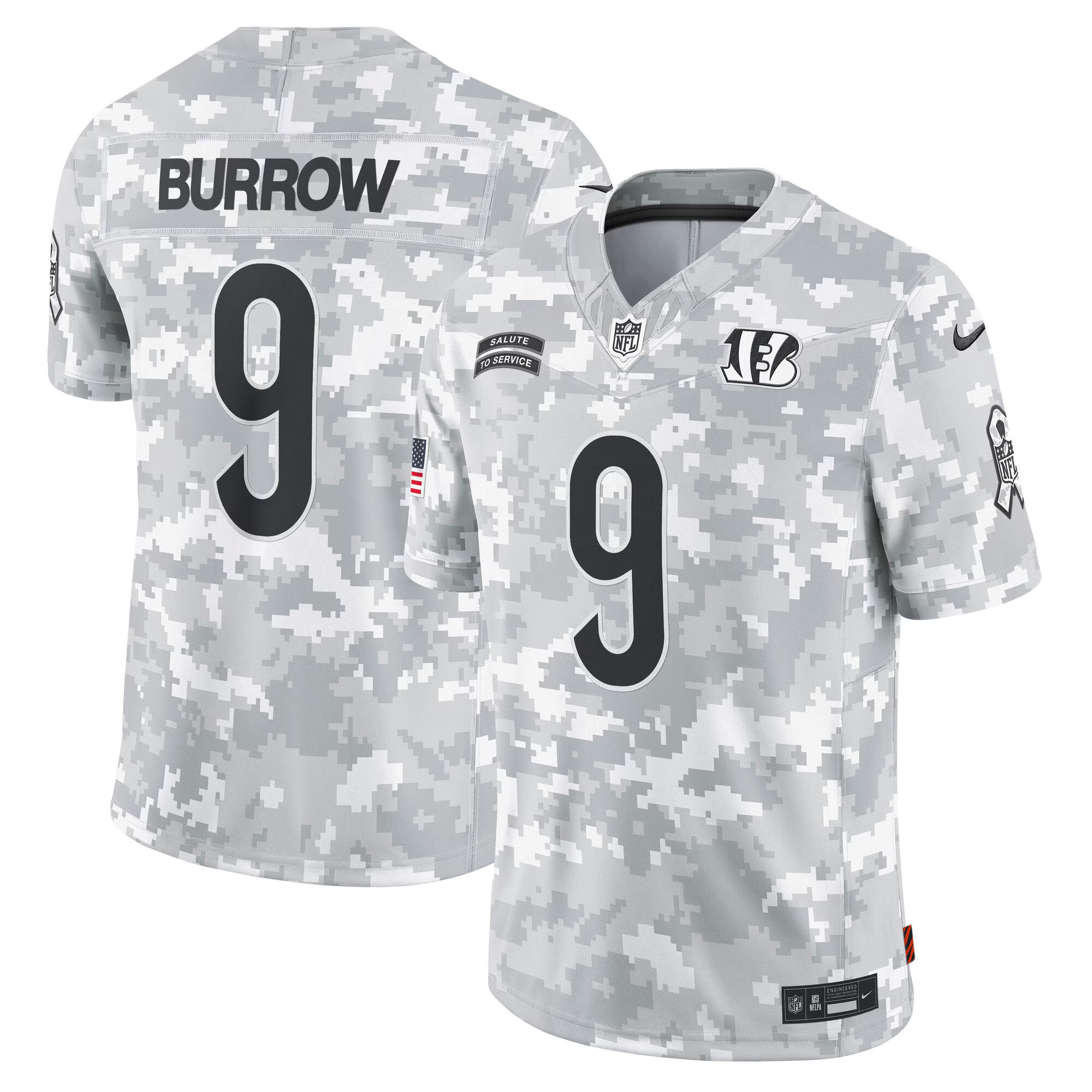 Men's Joe Burrow Cincinnati Bengals 2024 Salute to Service Vapor Limited Jersey - Arctic Camo - All Stitched