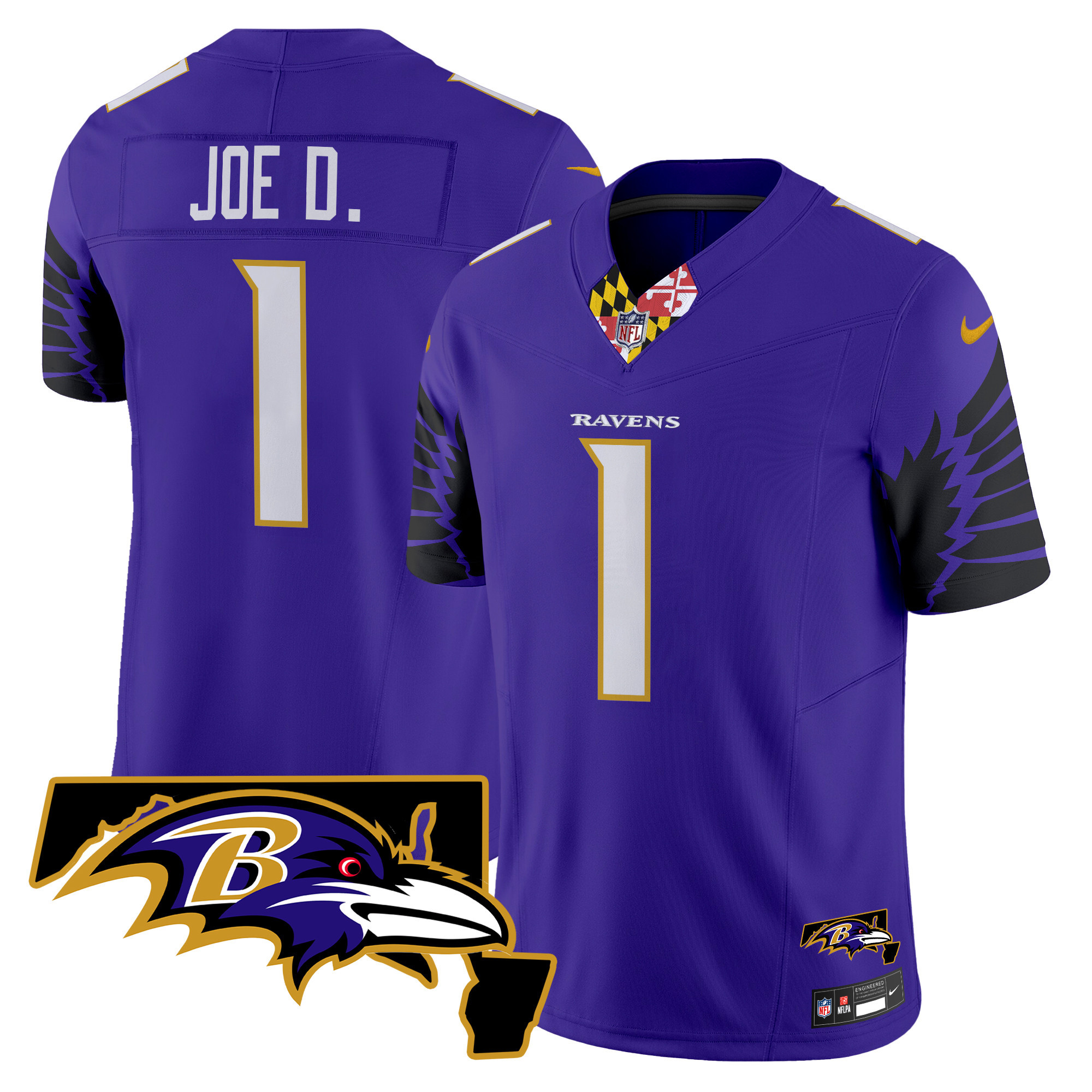 Men's Joe D Baltimore Ravens Maryland Patch Vapor Limited Purple Jersey V2 - All Stitched