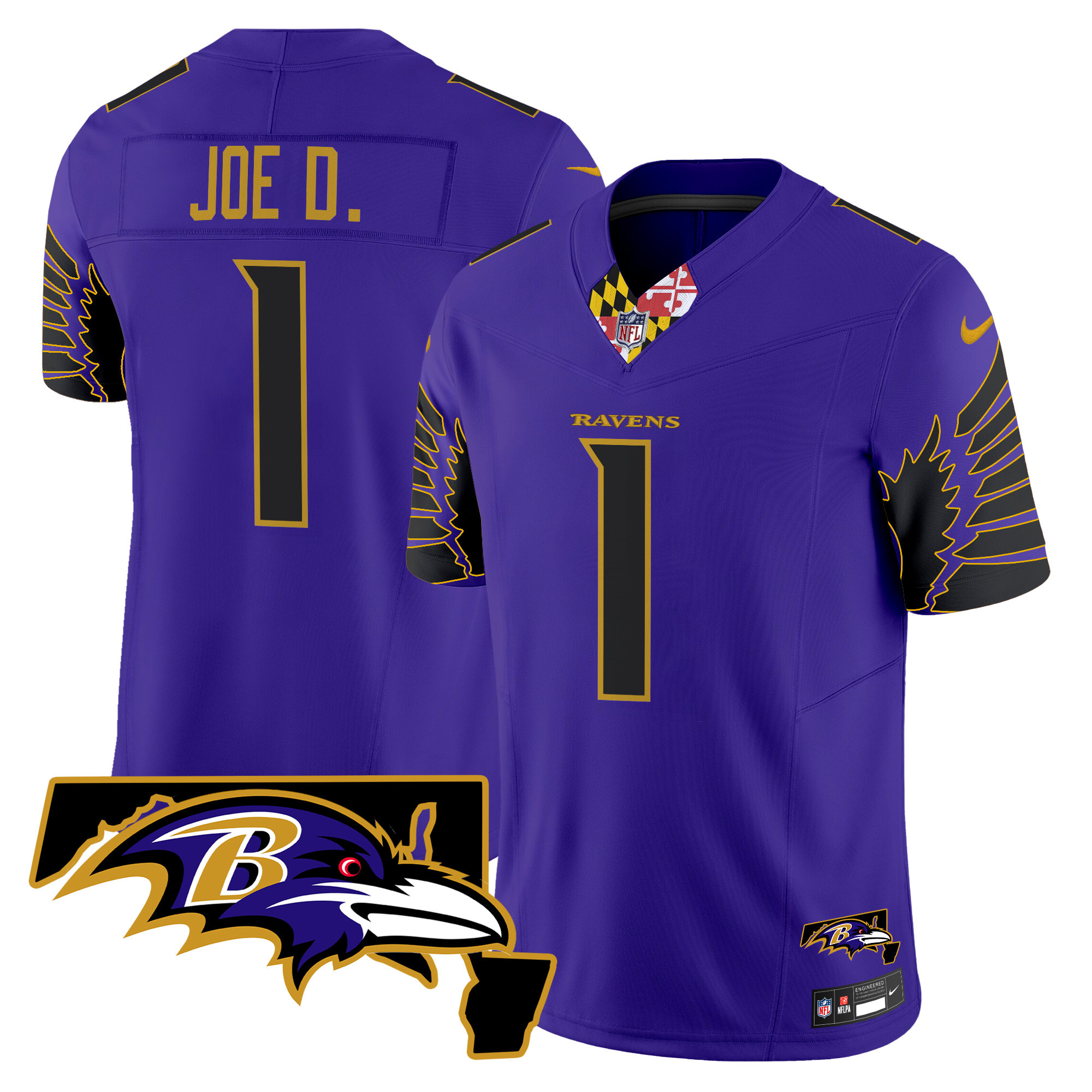 Men's Joe D Baltimore Ravens Maryland Patch Vapor Limited Purple Limited Jersey V2 - All Stitched