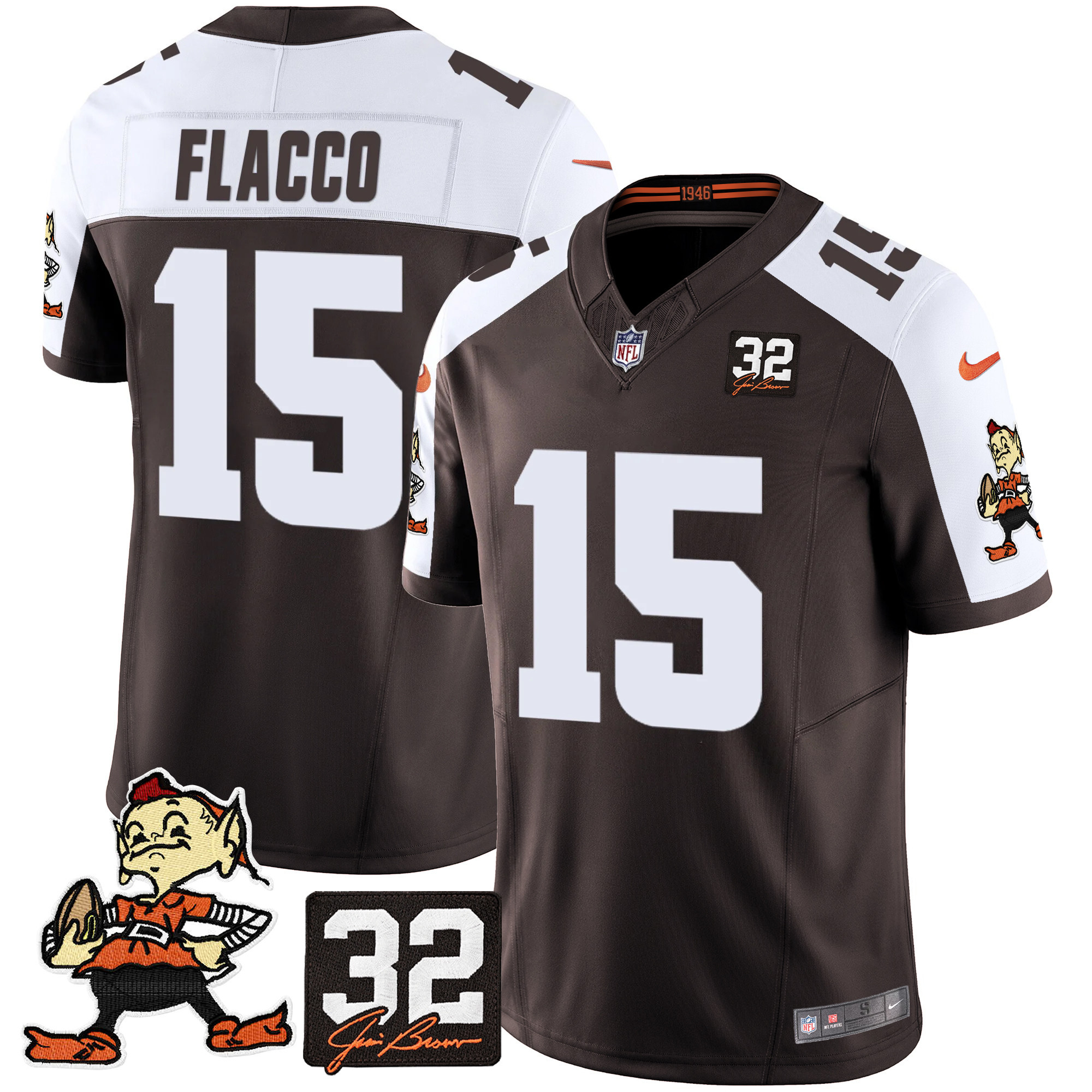 Men's Joe Flacco Cleveland Browns #32 Jim Brown Memorial Patch Vapor Limited Alternate Jersey V2 - All Stitched